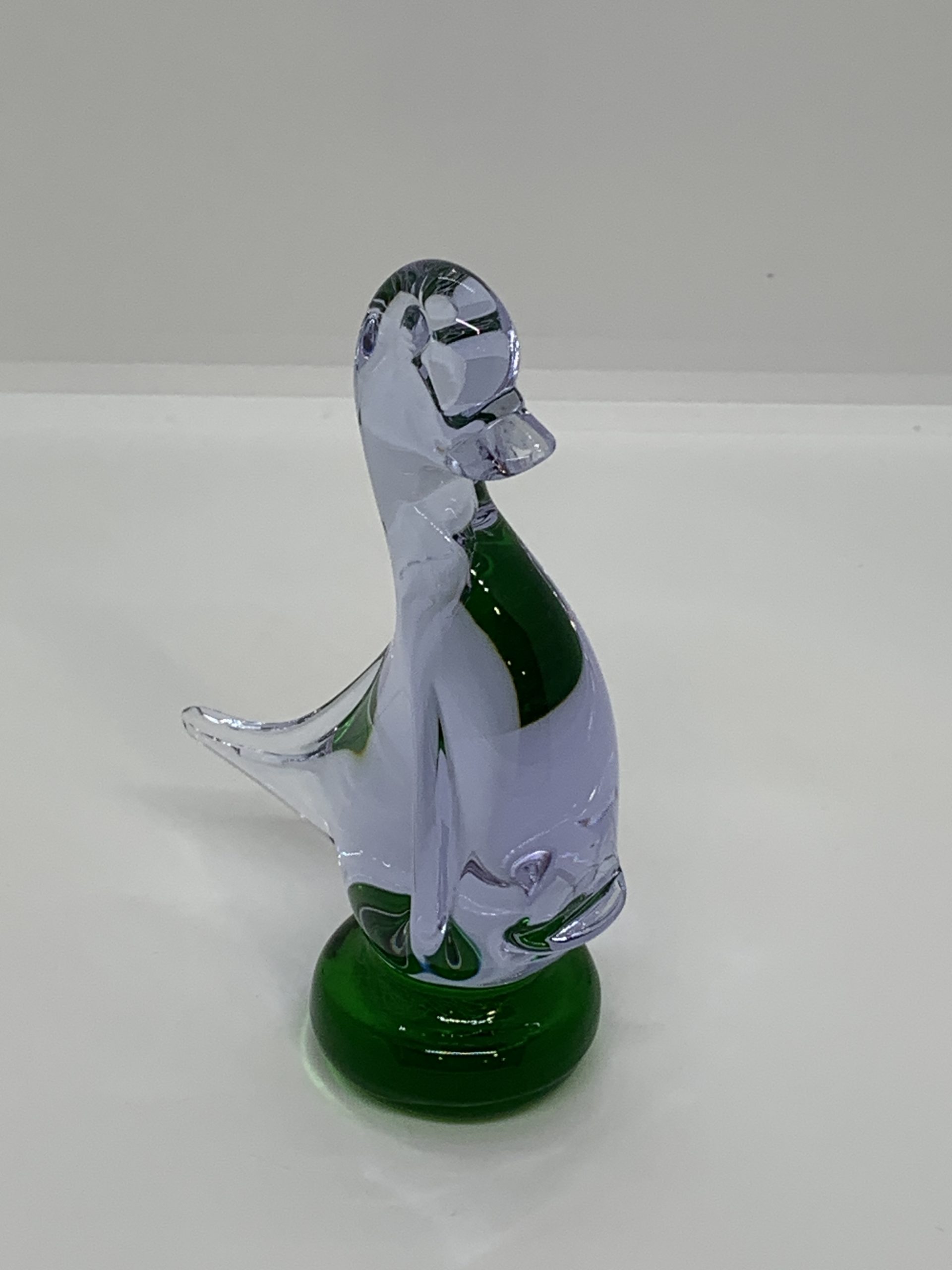 Glass Duckling Colour Changing Neodymium Alexandrite 12cm high (Czech - possibly Zeleny Brod)