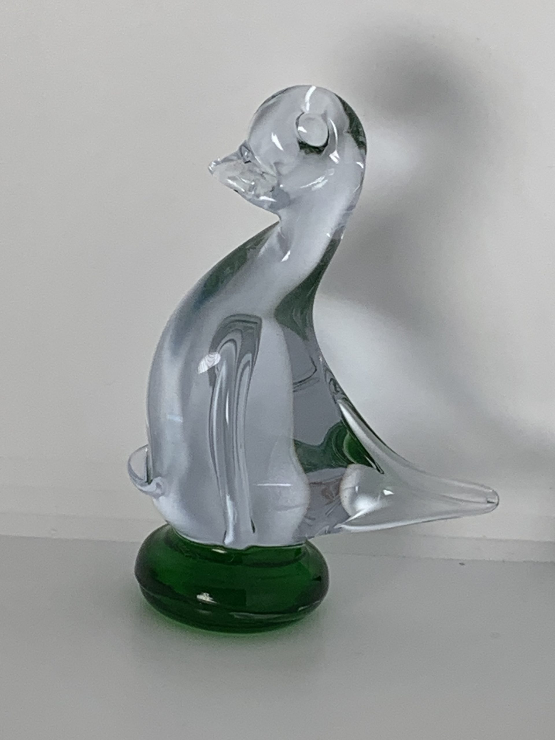Glass Duckling Colour Changing Neodymium Alexandrite 12cm high (Czech - possibly Zeleny Brod)