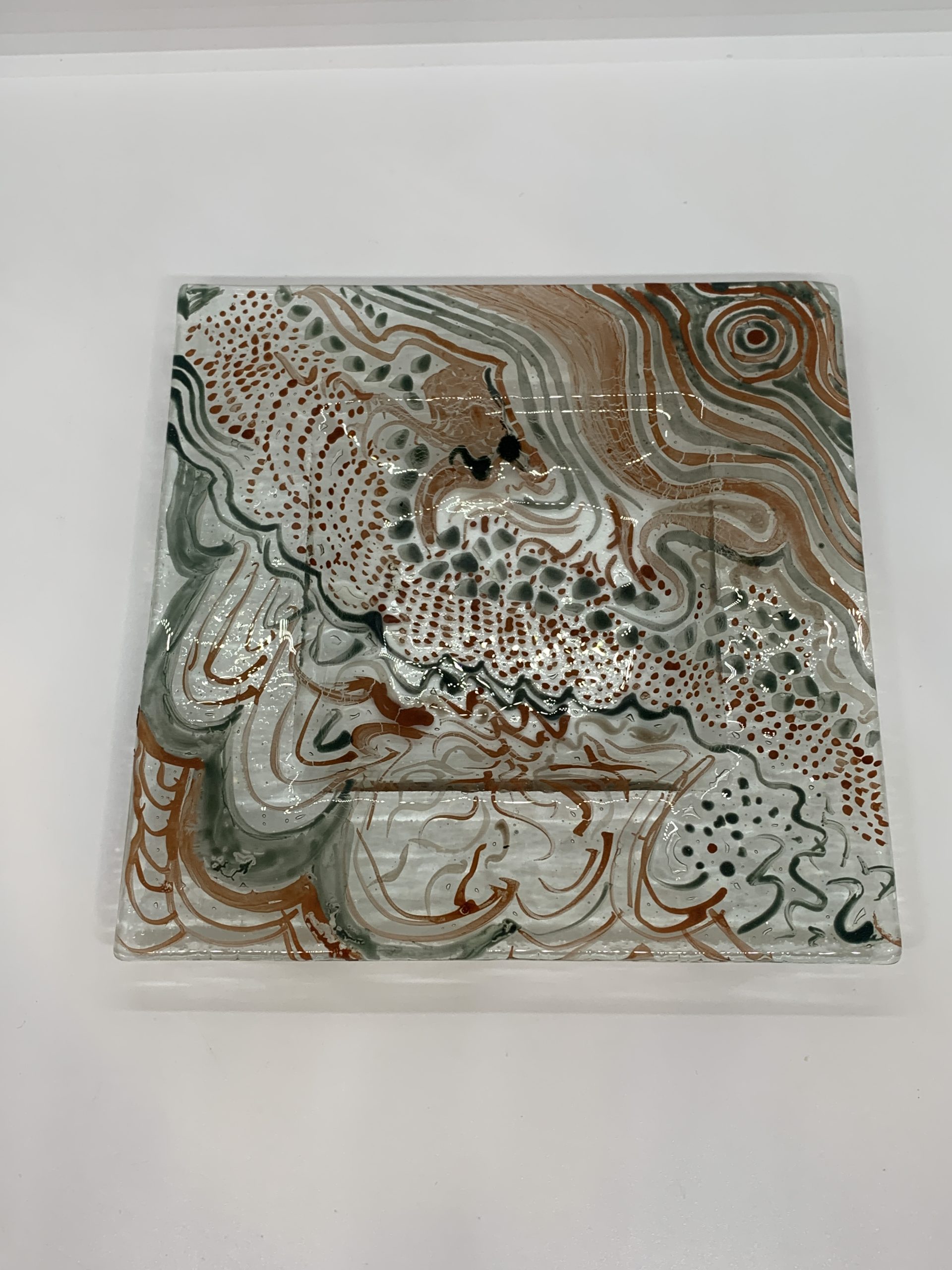 Interesting Square Art Glass Tray 17cm