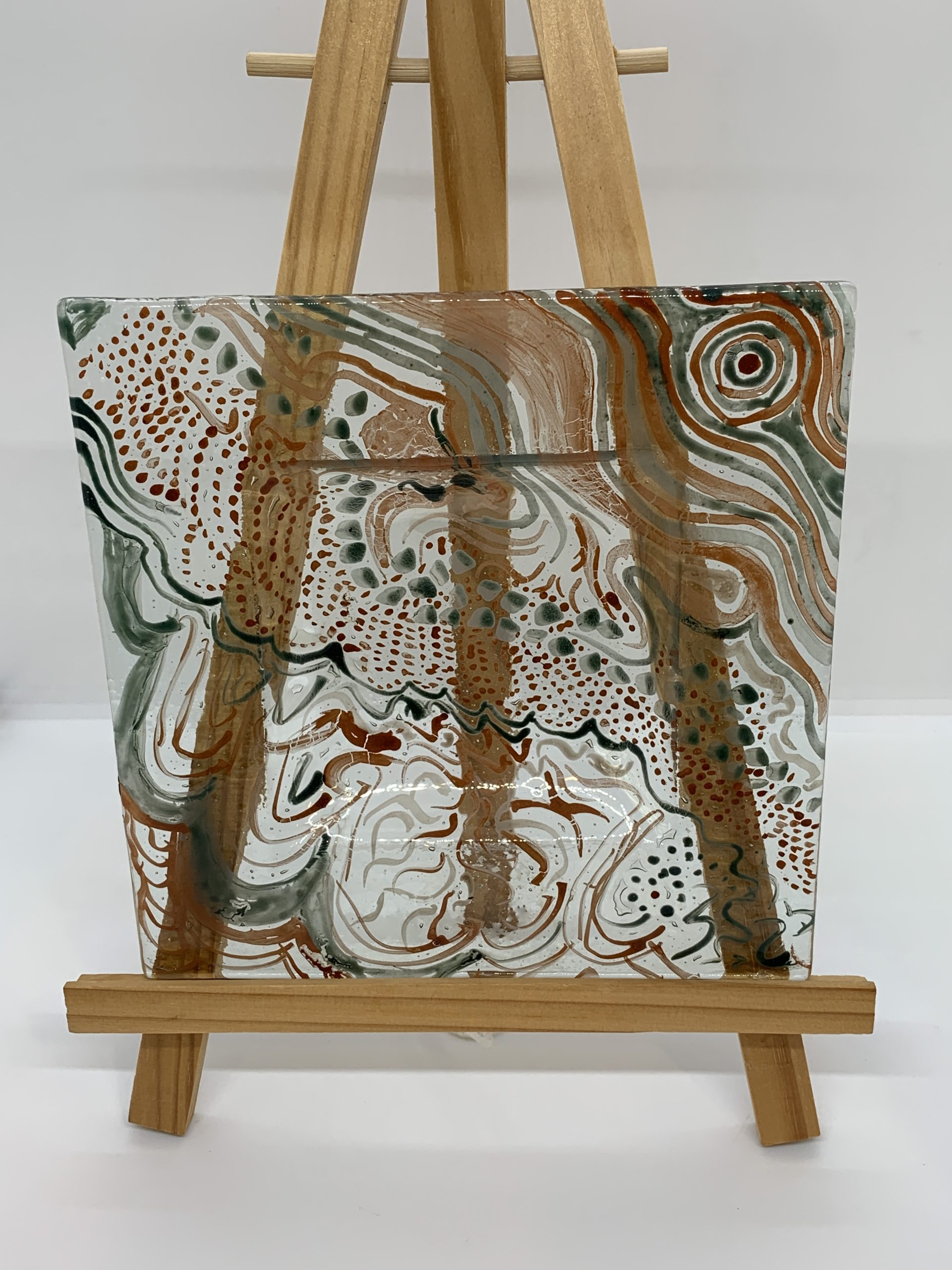 Interesting Square Art Glass Tray 17cm