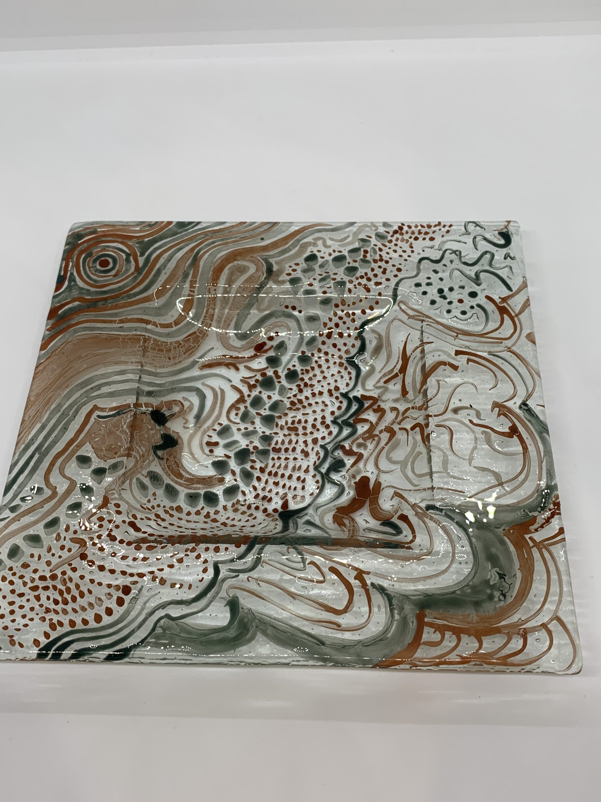 Interesting Square Art Glass Tray 17cm