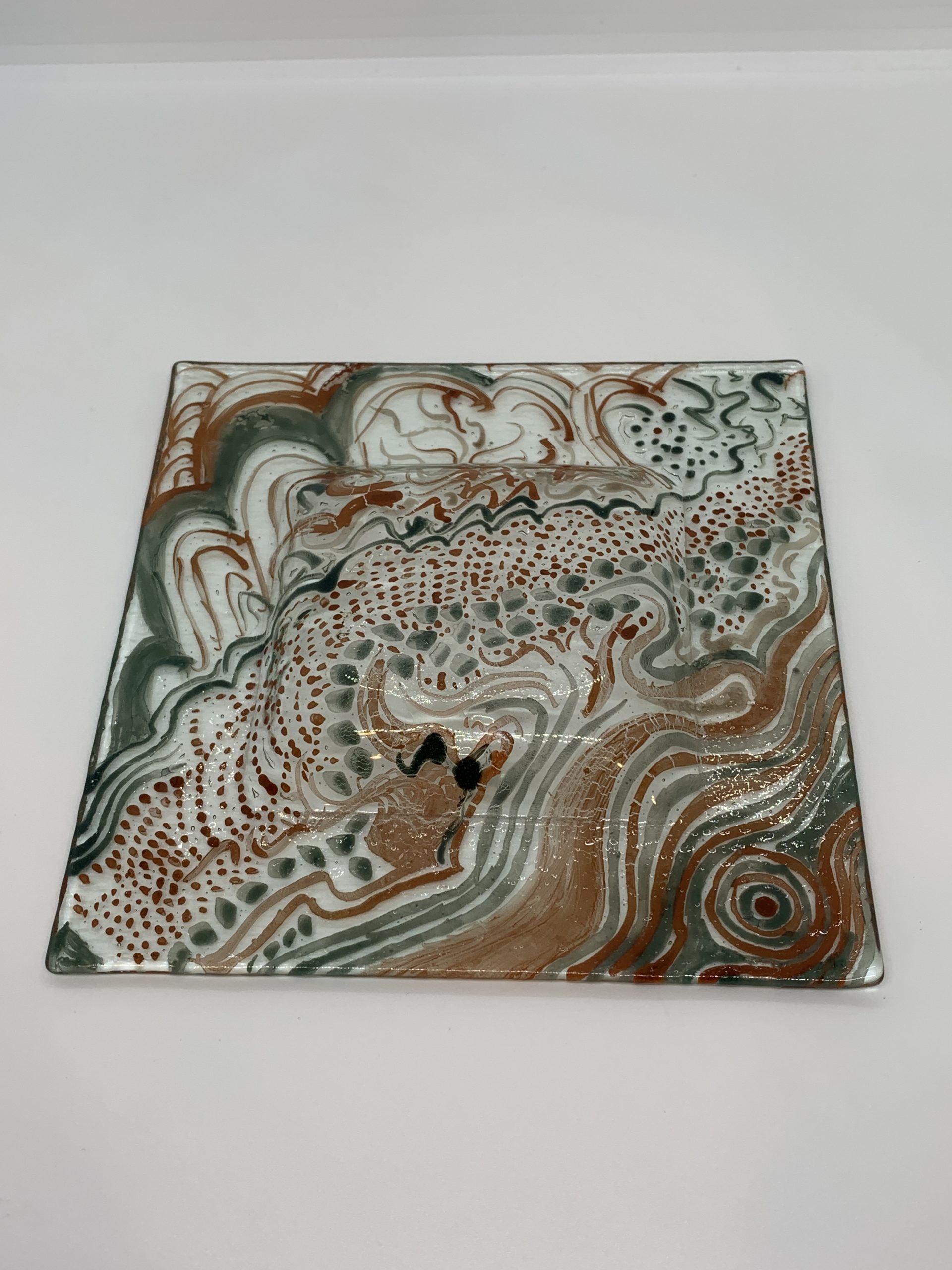 Interesting Square Art Glass Tray 17cm