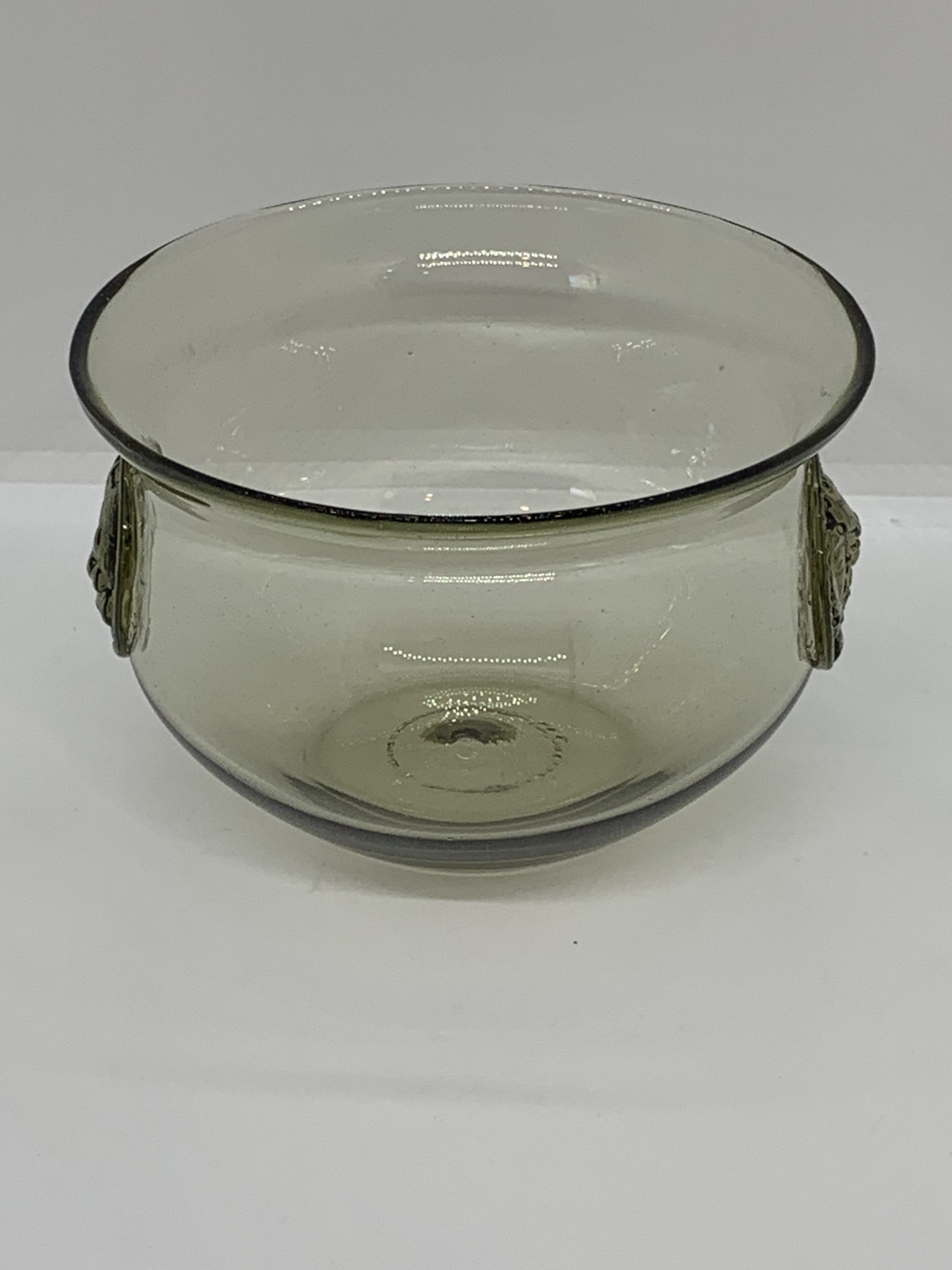 Unusual Hand Blown Glass Bowl with Coin Prunts - likely Blenko - approx 8cm high