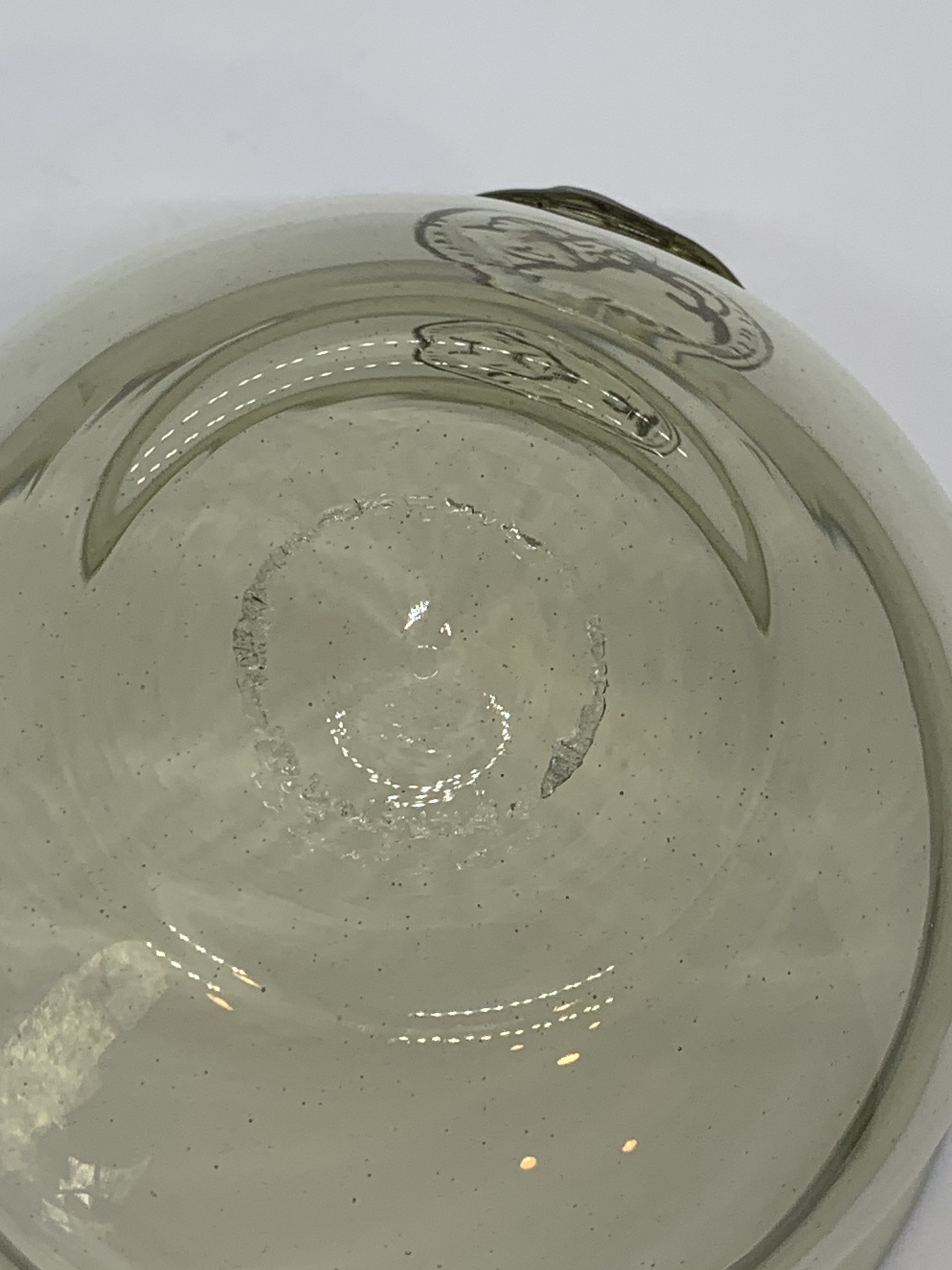 Unusual Hand Blown Glass Bowl with Coin Prunts - likely Blenko - approx 8cm high