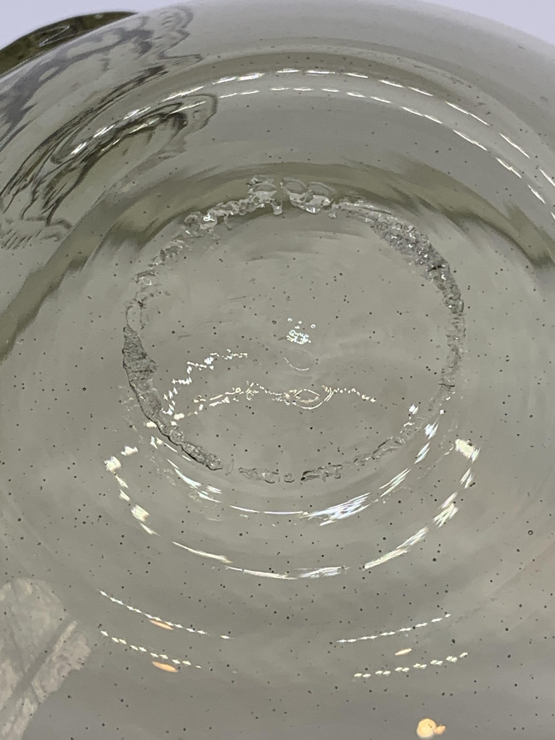 Unusual Hand Blown Glass Bowl with Coin Prunts - likely Blenko - approx 8cm high