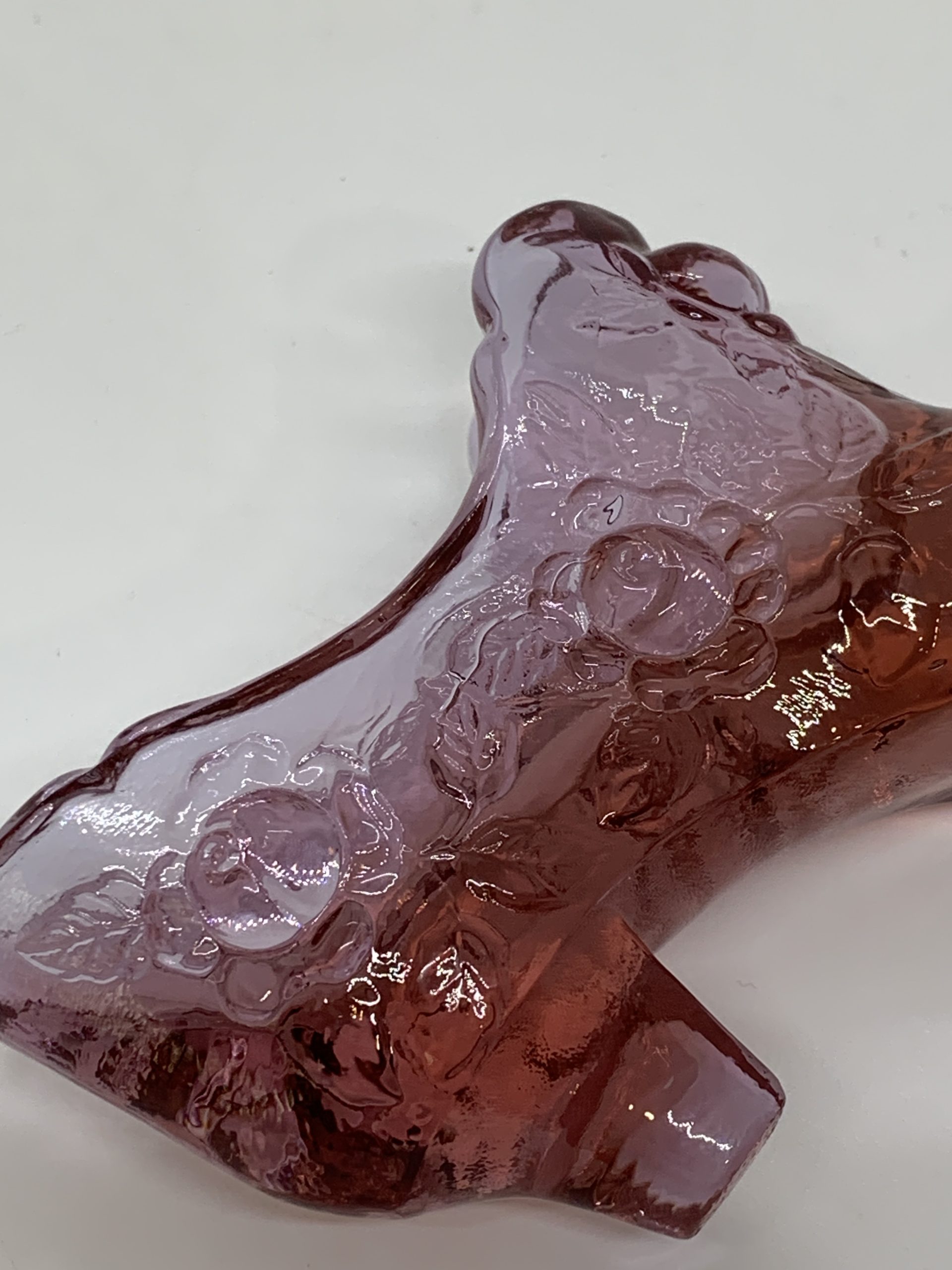 Fenton Cranberry Glass Shoe with Roses