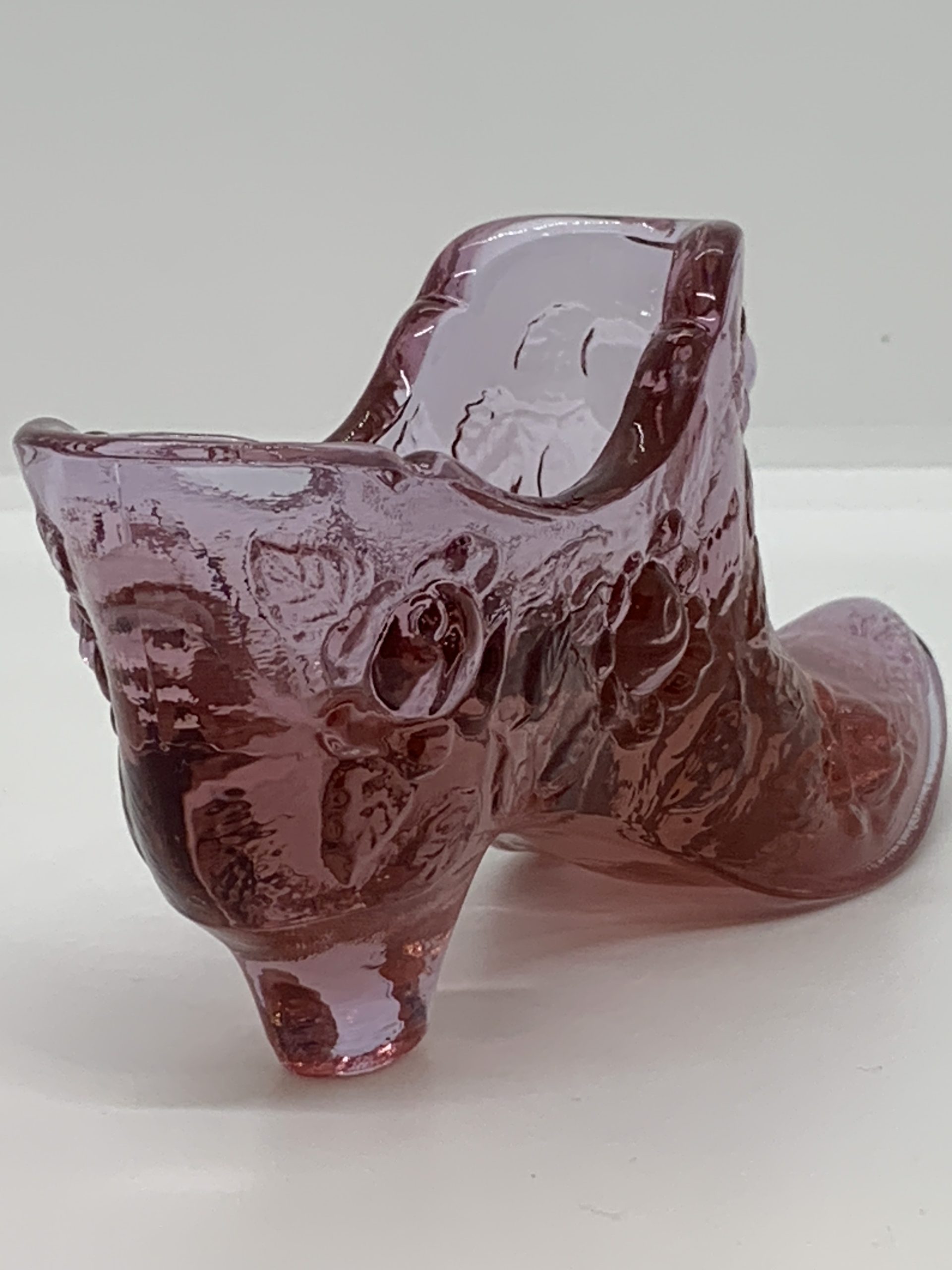 Fenton Cranberry Glass Shoe with Roses