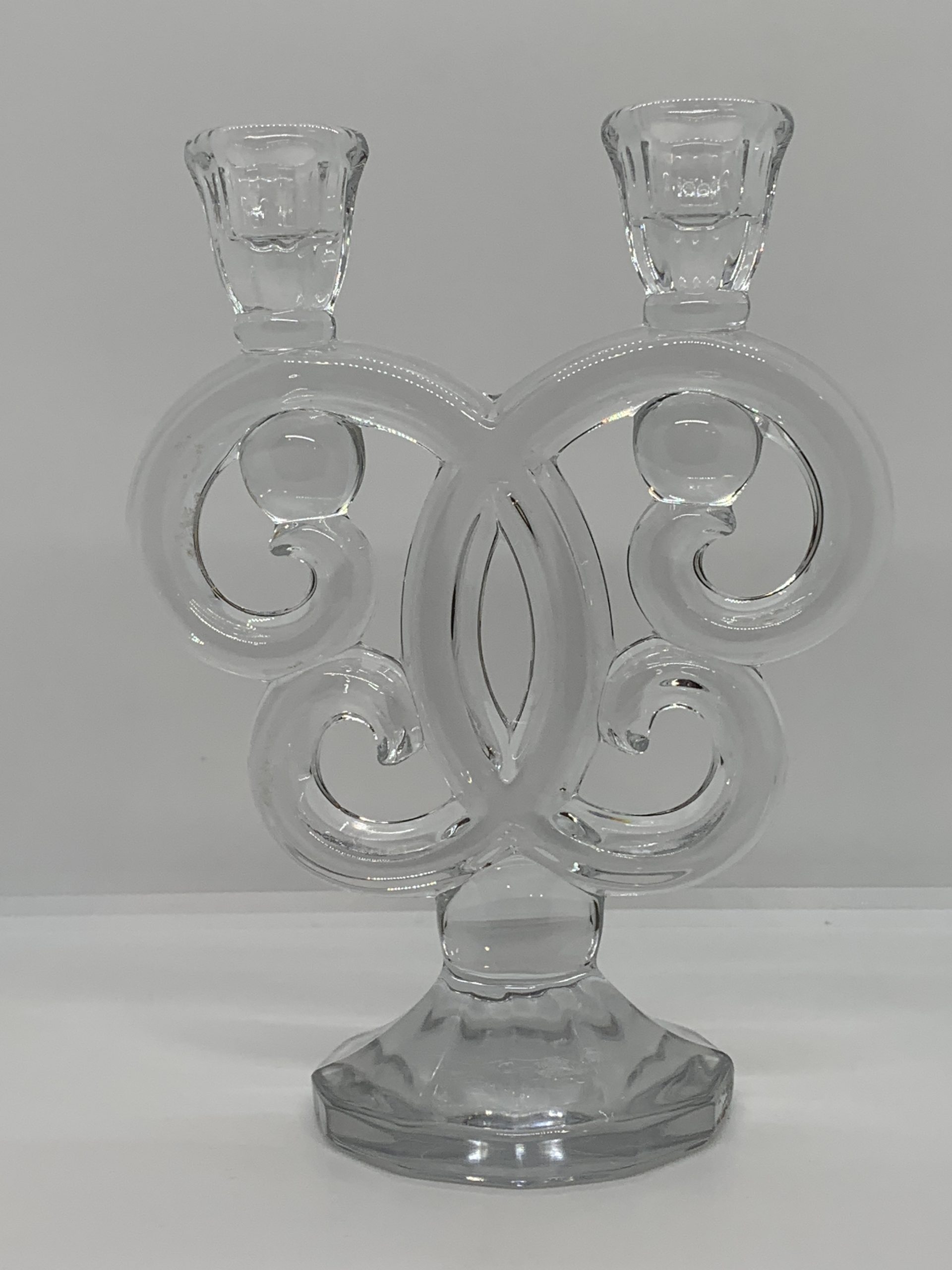 Vintage Art Vannes Le Chatel Lead Crystal Double Candle Holder - Made in France c1960s - 21cm tall
