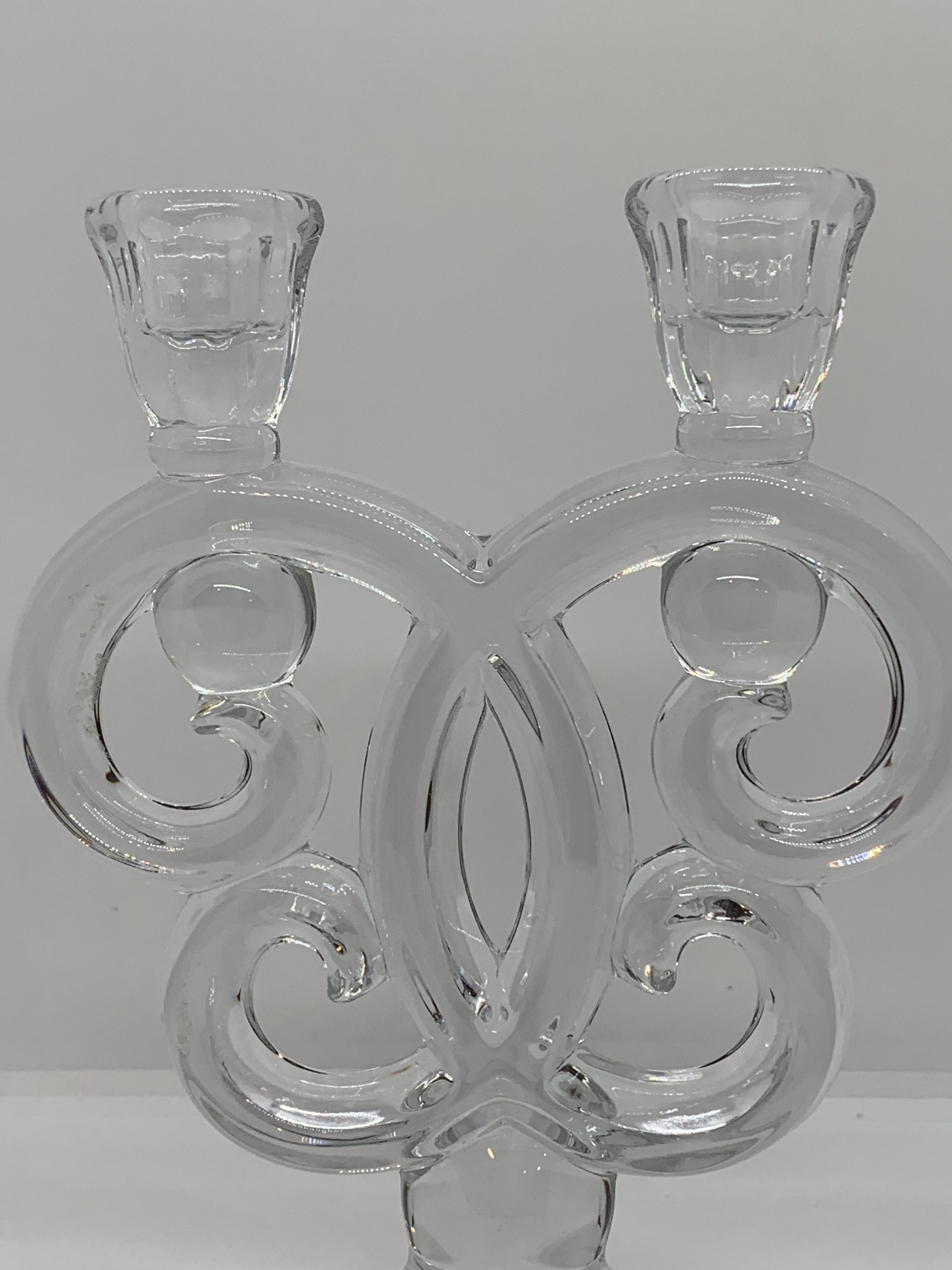 Vintage Art Vannes Le Chatel Lead Crystal Double Candle Holder - Made in France c1960s - 21cm tall