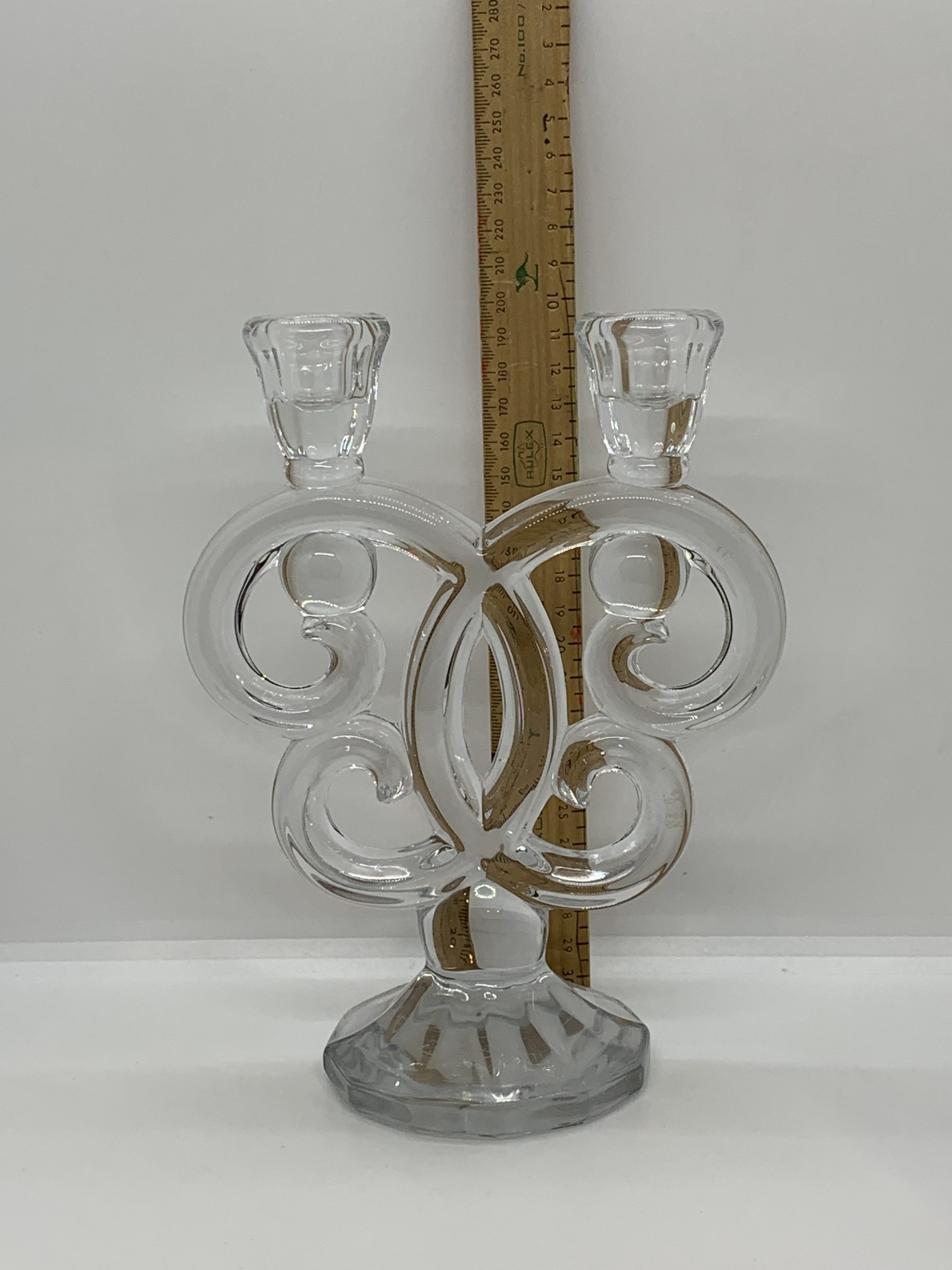 Vintage Art Vannes Le Chatel Lead Crystal Double Candle Holder - Made in France c1960s - 21cm tall