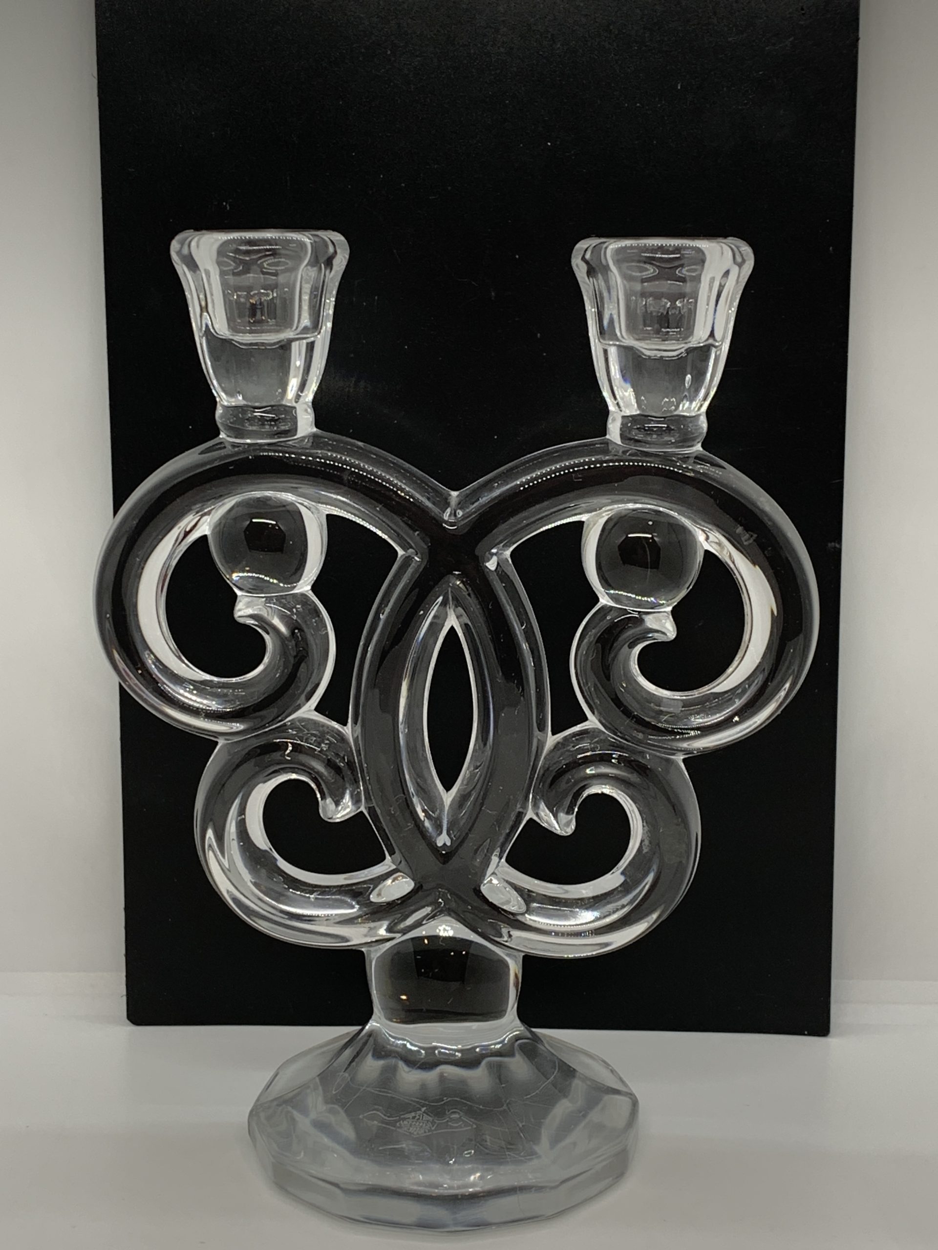 Vintage Art Vannes Le Chatel Lead Crystal Double Candle Holder - Made in France c1960s - 21cm tall