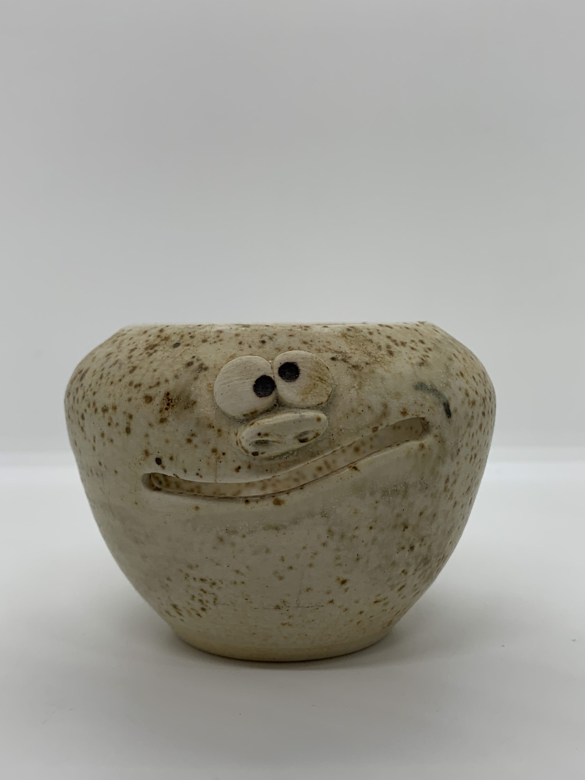 Vintage Pottery Smiling Face Egg Separator or String Pot Vintage