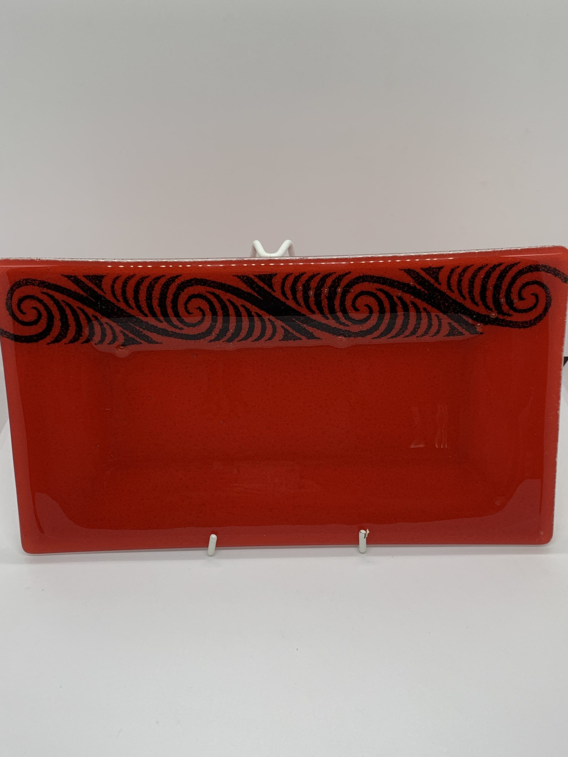 Red and Black Rectangular Fern pattern Glass Sandwich Tray - 30x17cm ...