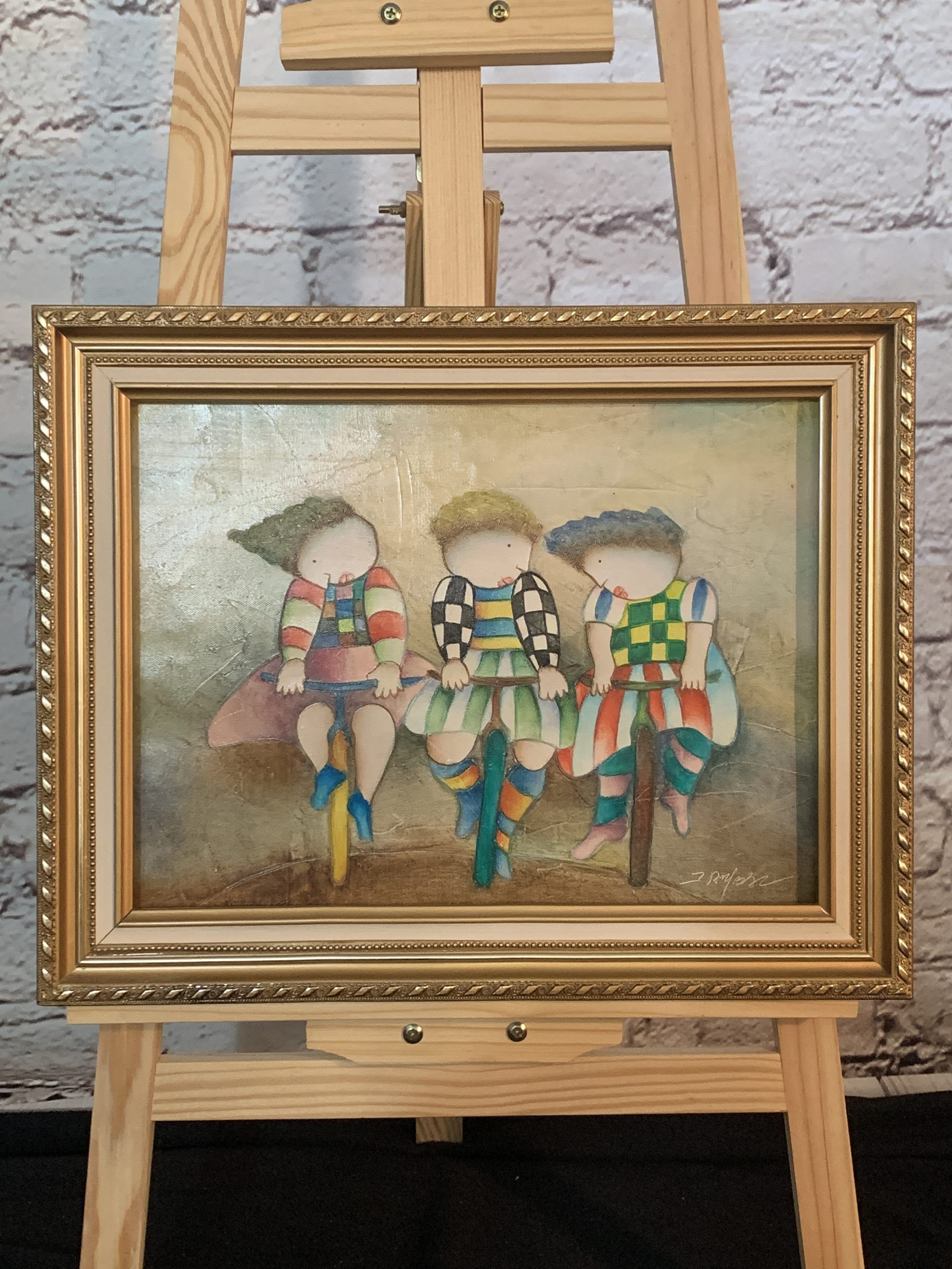 Joyce Roybal Oil on Canvas Three Girls on Bikes 50x40cm - Vintage