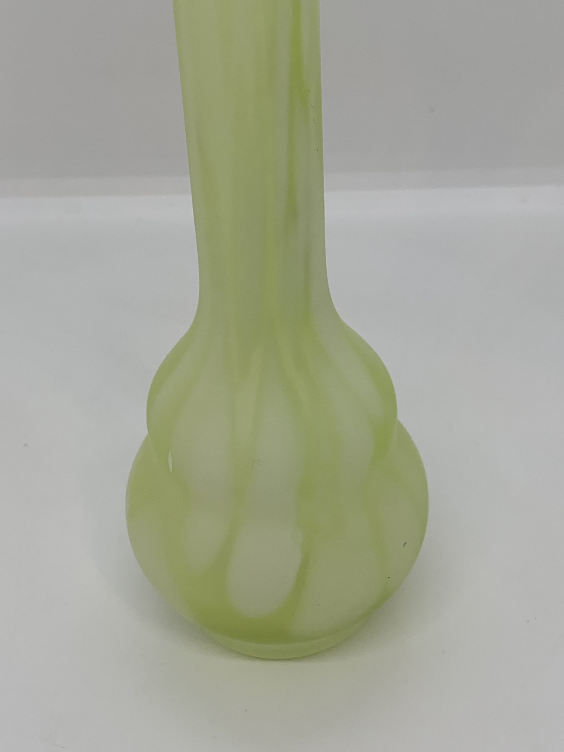 Lime Green Glass Vase with Ruffled Edge and Mottled Colouring 21cm