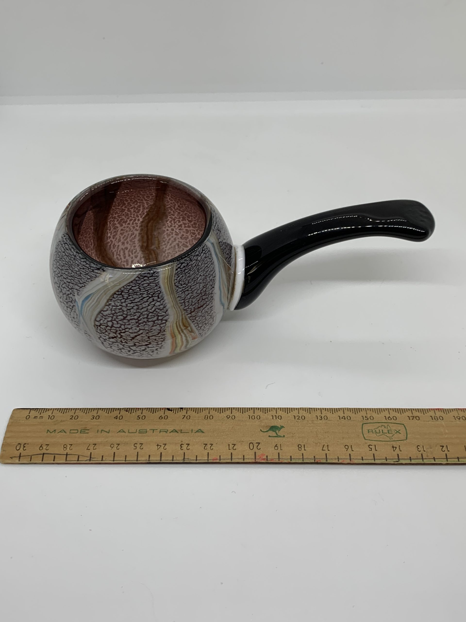 Vintage Colorful Art Glass Pipe Shaped Bowl (Ashtray) 10cm high (cracked)