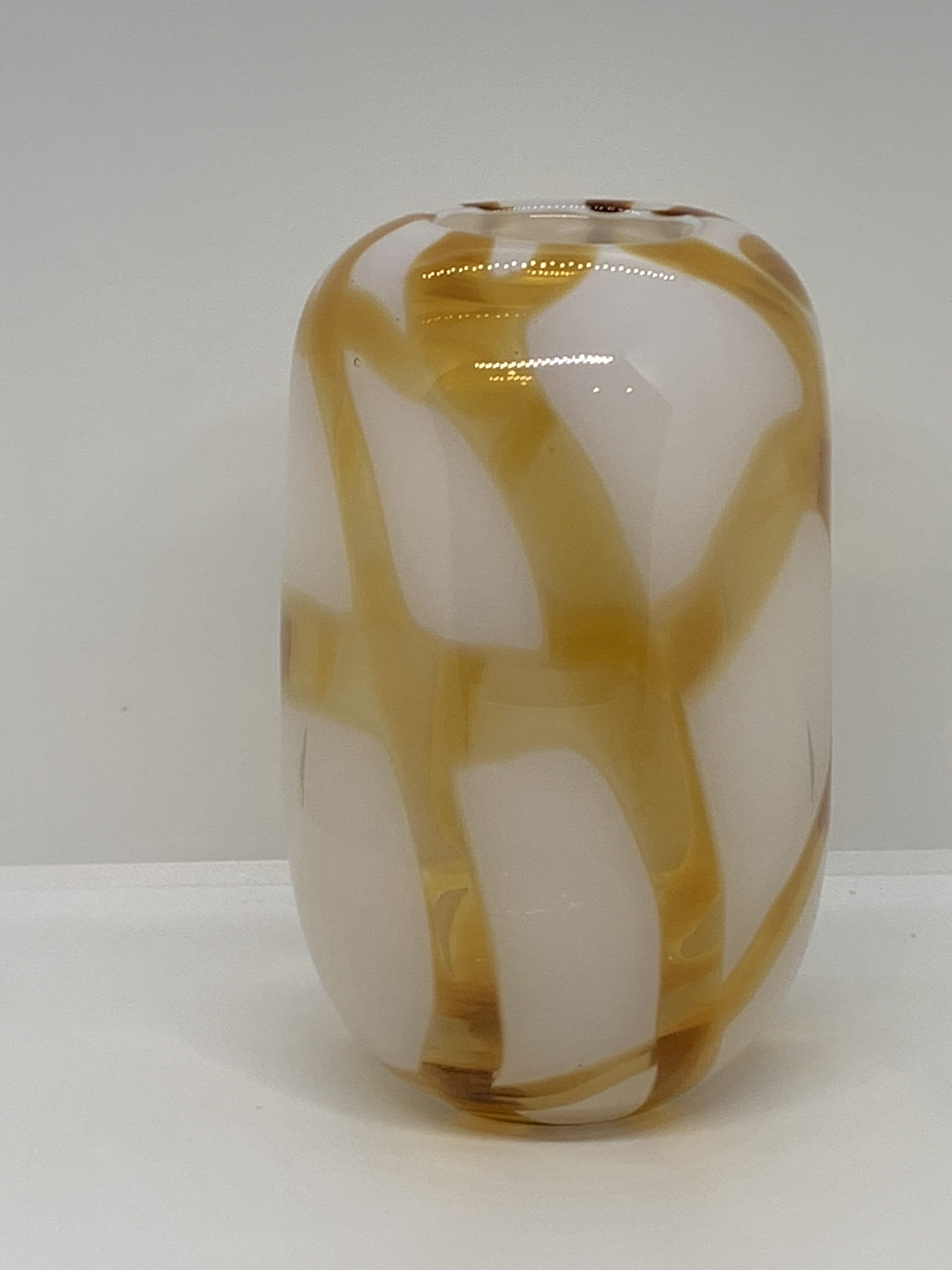 Art Glass Amber and White Giraffe pattern Vase 19cm