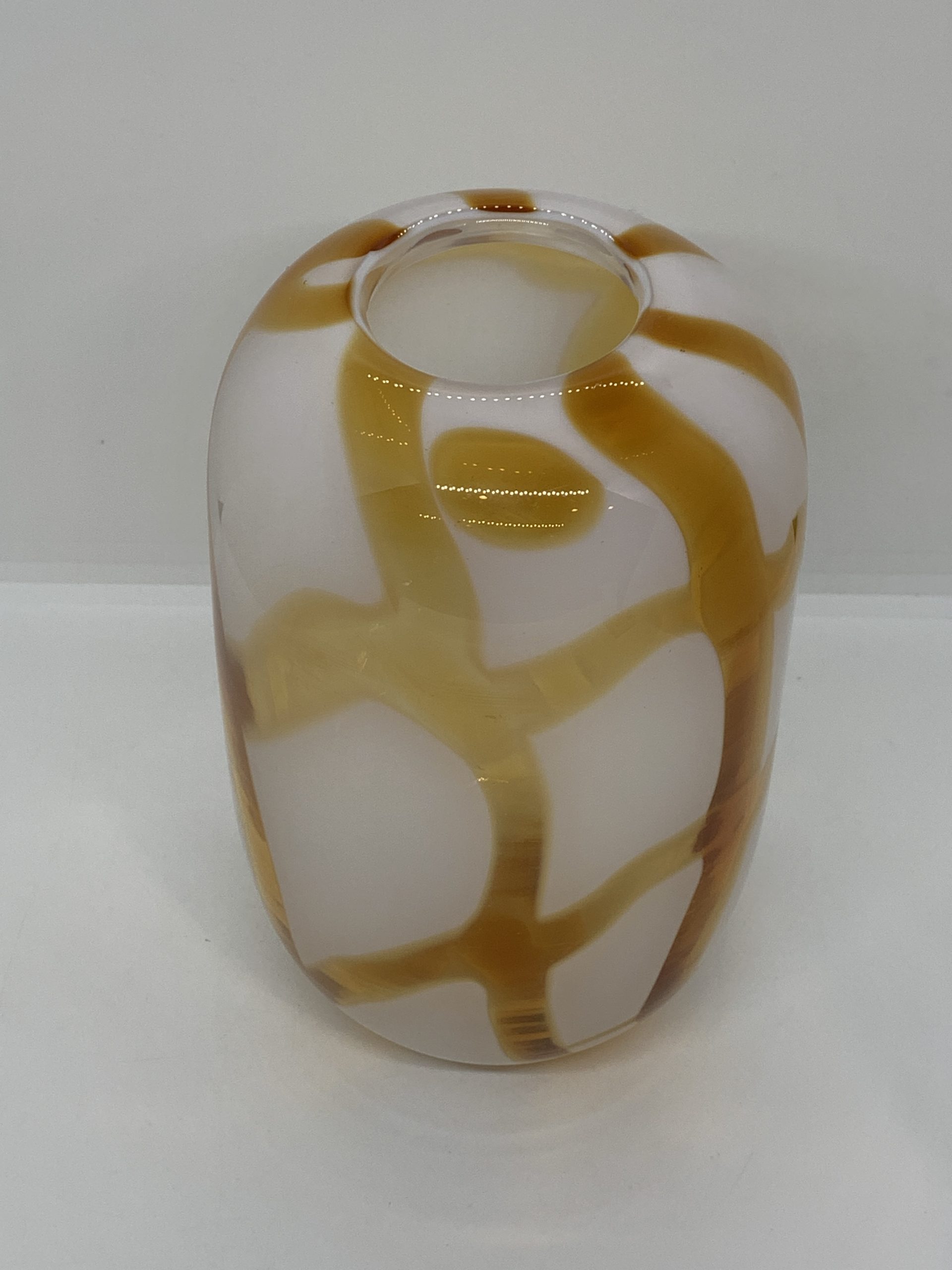 Art Glass Amber and White Giraffe pattern Vase 19cm
