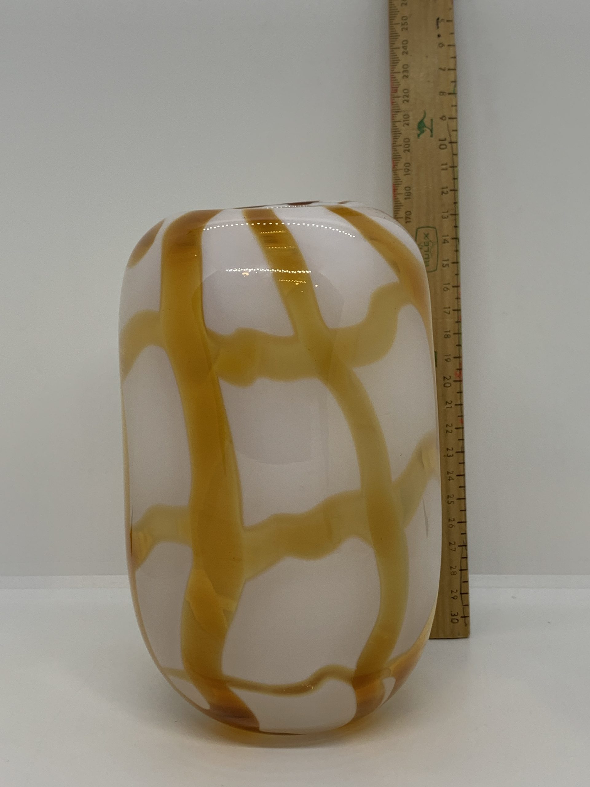 Art Glass Amber and White Giraffe pattern Vase 19cm
