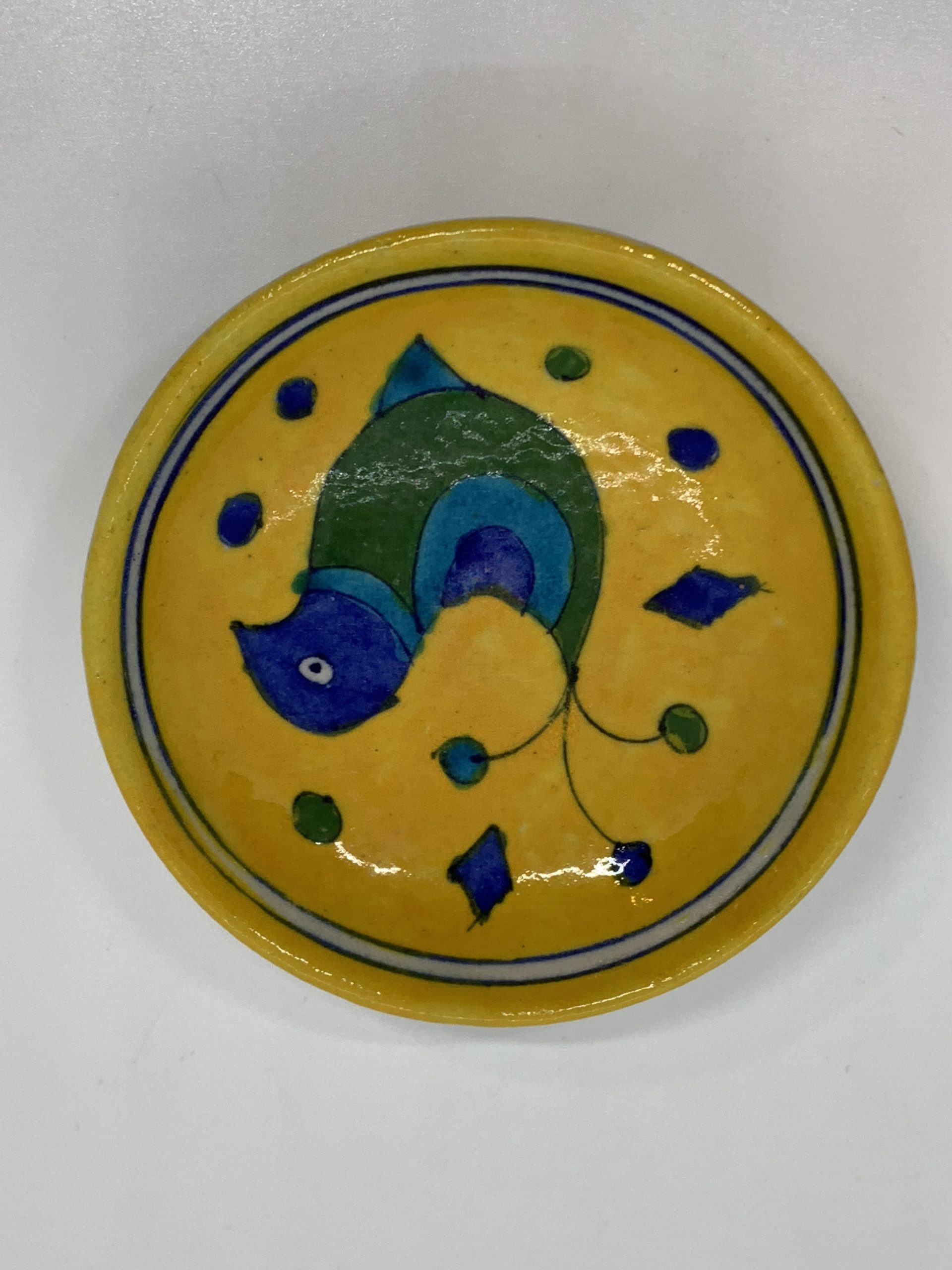 4 inch Pottery Plate with Bird Picture (Made in India) Vintage Keepsakes