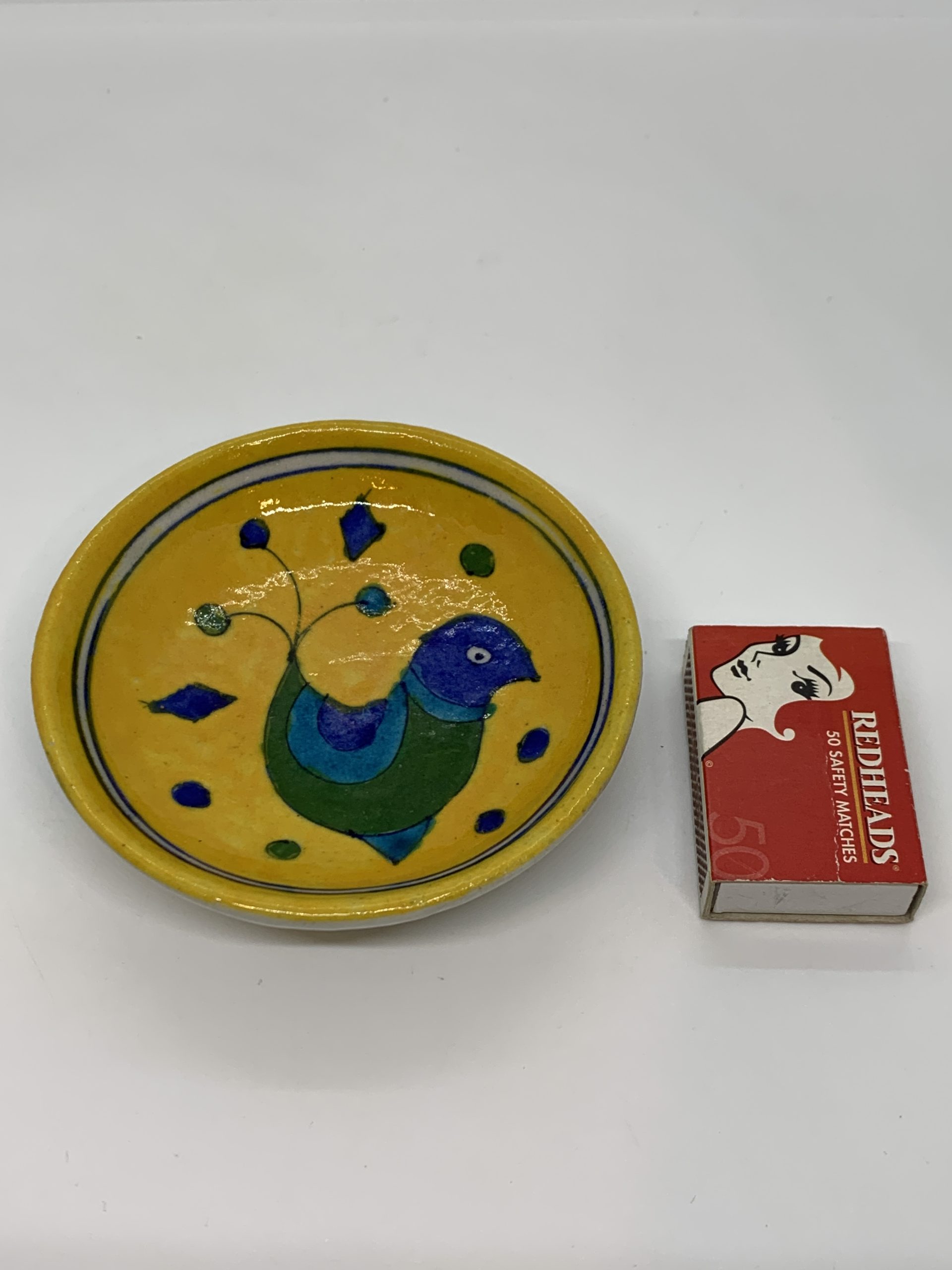 4 inch Pottery Plate with Bird Picture (Made in India) Vintage Keepsakes
