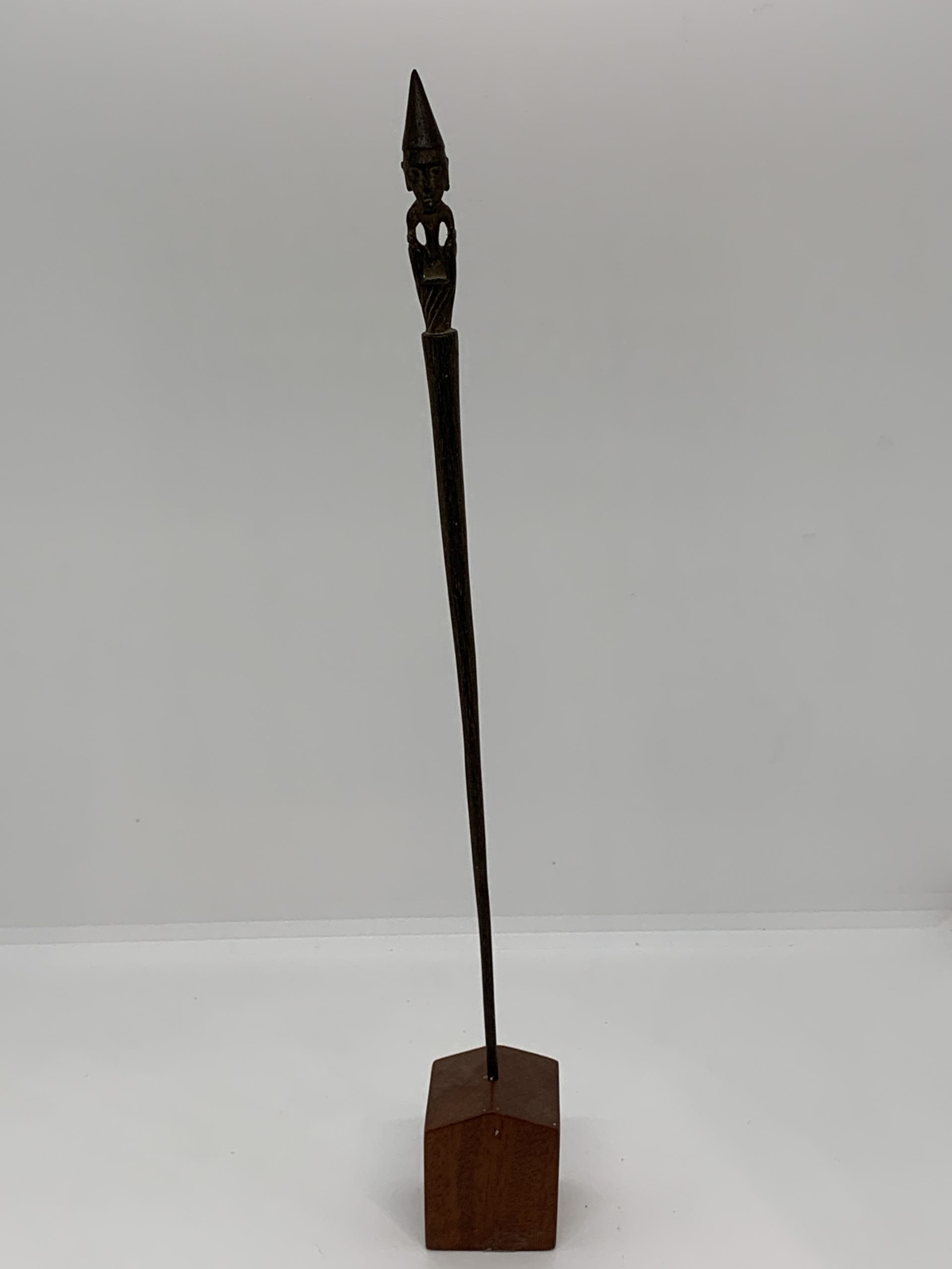 Wooden Stick with Man Sitting Finial Tribal - Possibly African Hair Pin (approx 30cm long)