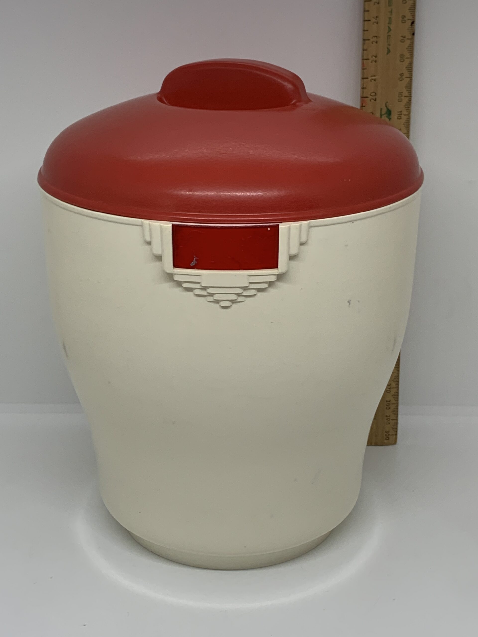 Bristolite Cannister with Red Lid 25cm high (cracked lid) Vintage