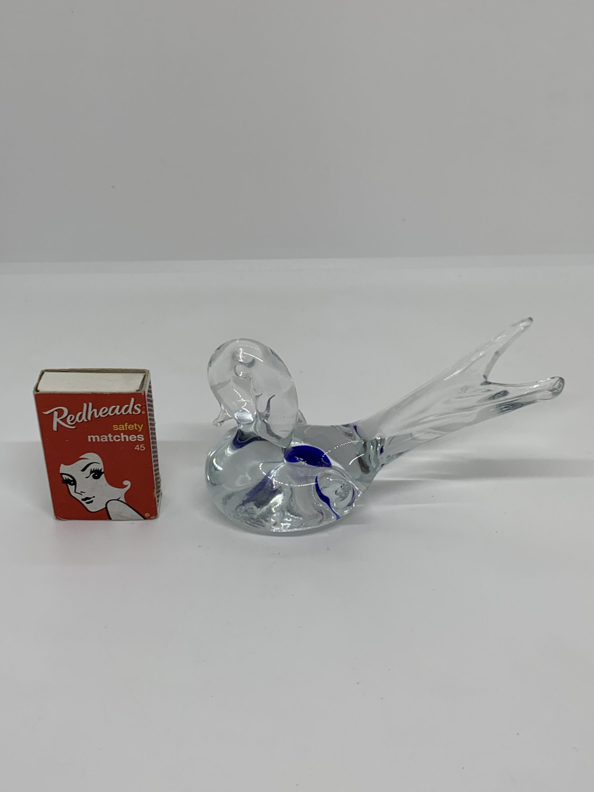 Art Glass Bird with Blue Spot 7cm tall
