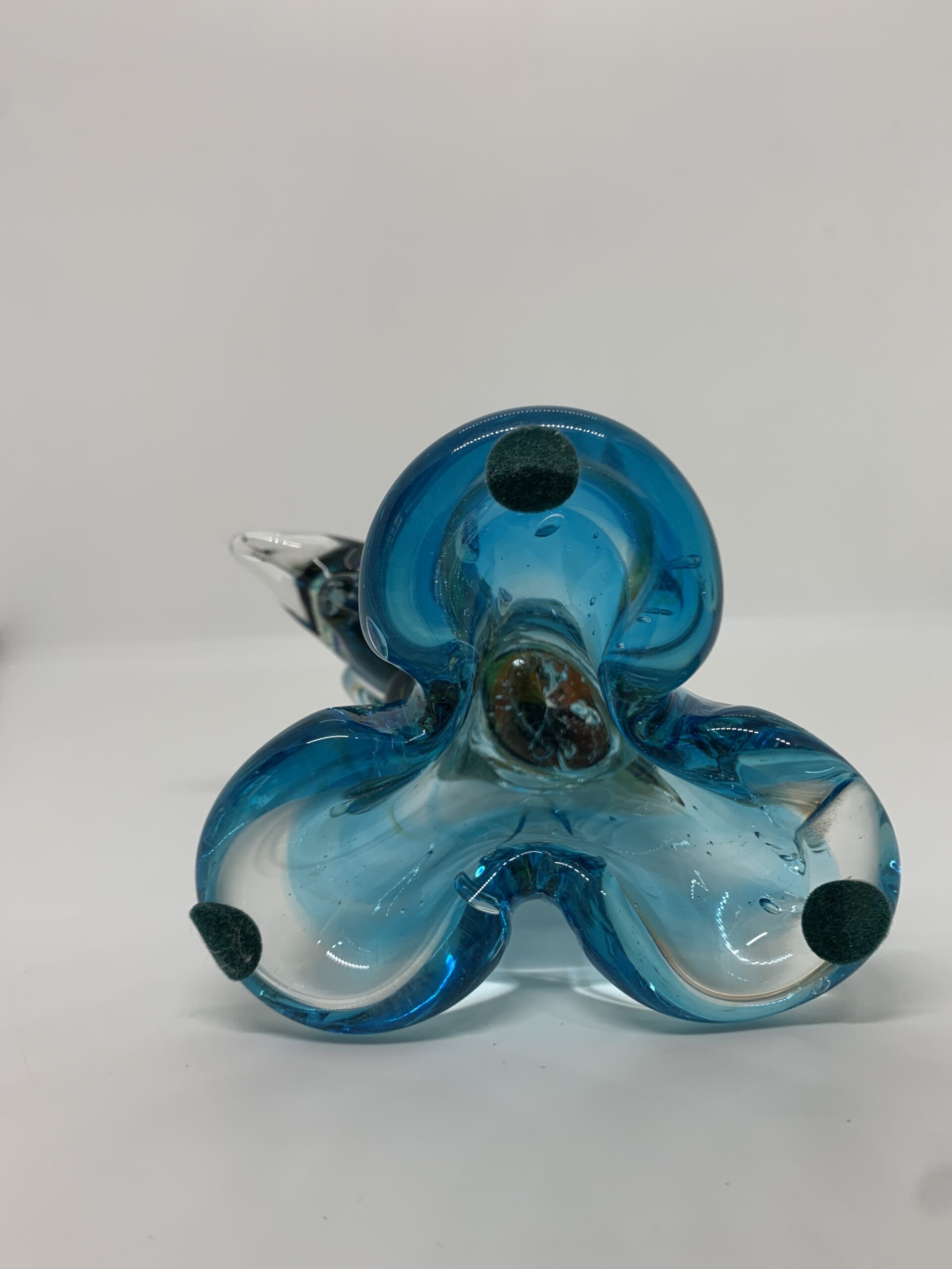 Art Glass Fish Vase with Turquiose and Amber 26cm tall (repaired)