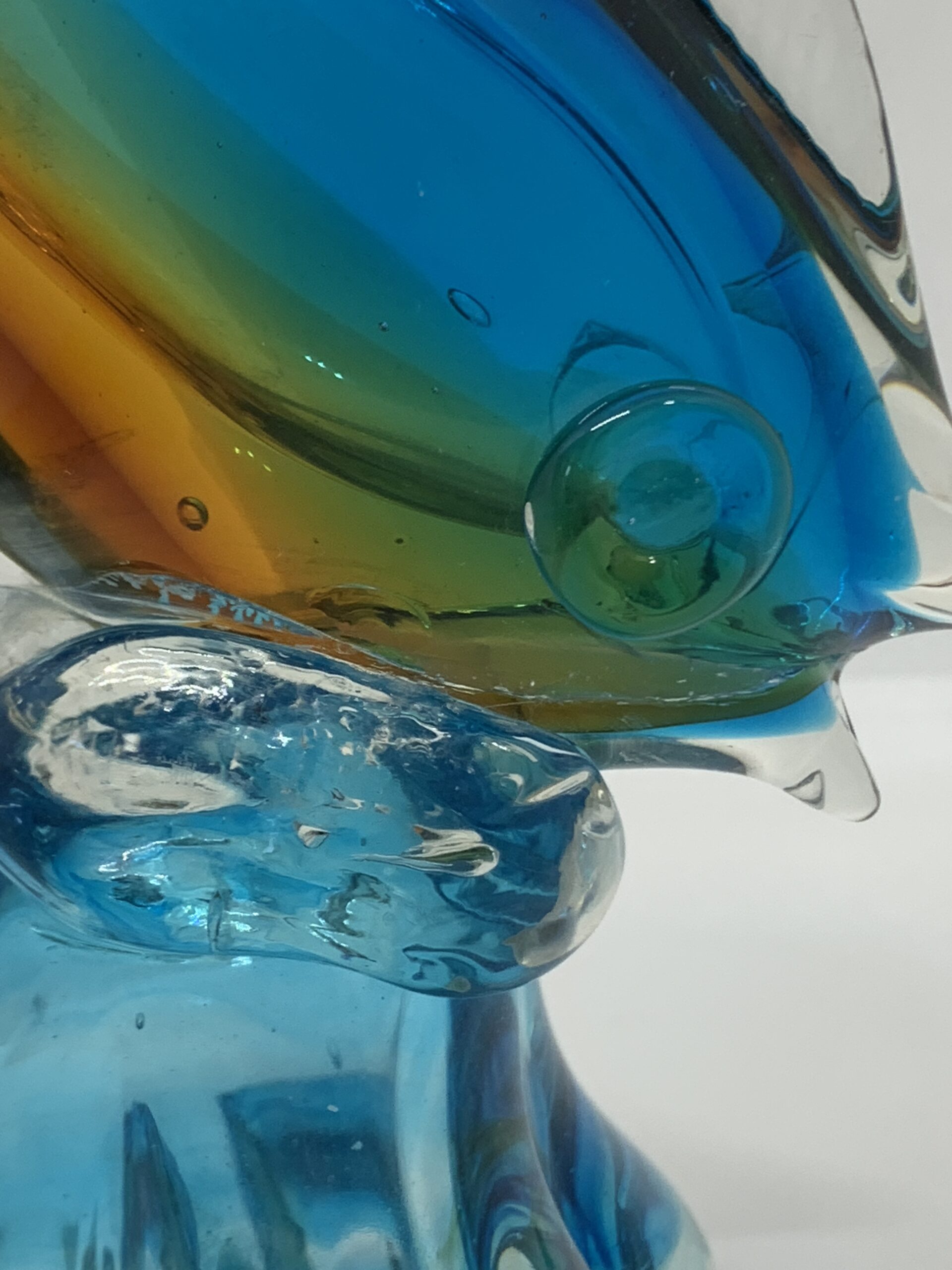 Art Glass Fish Vase with Turquiose and Amber 26cm tall (repaired)