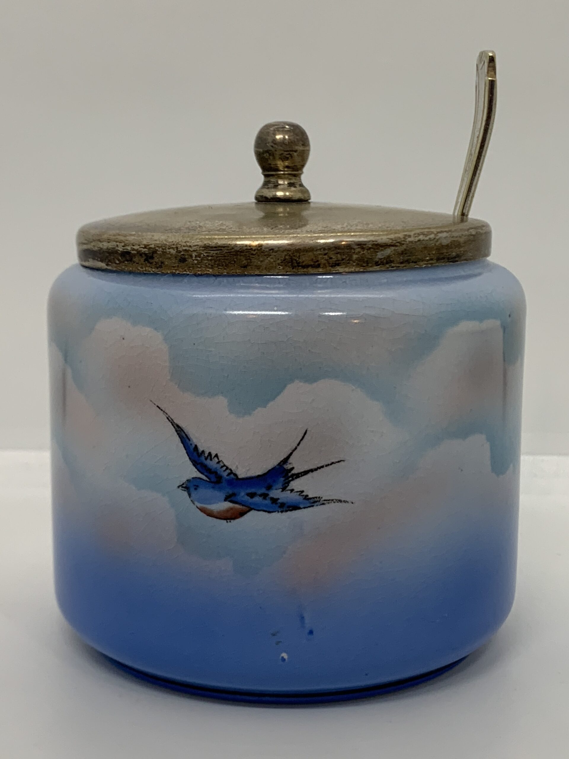 1920s Palissy England RdNo693121 Bluebirds Sugar Bowl with Spoon
