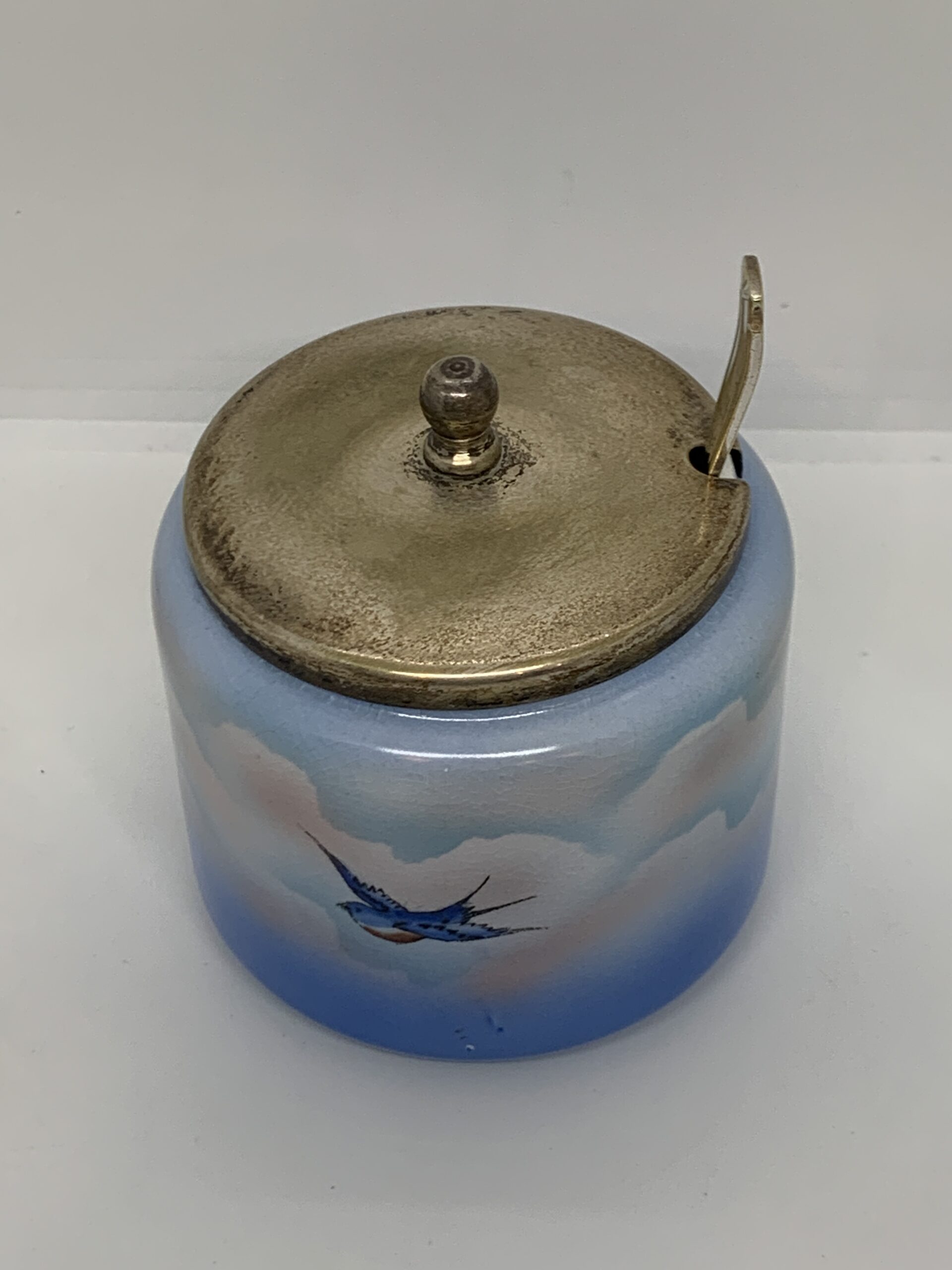 1920s Palissy England RdNo693121 Bluebirds Sugar Bowl with Spoon
