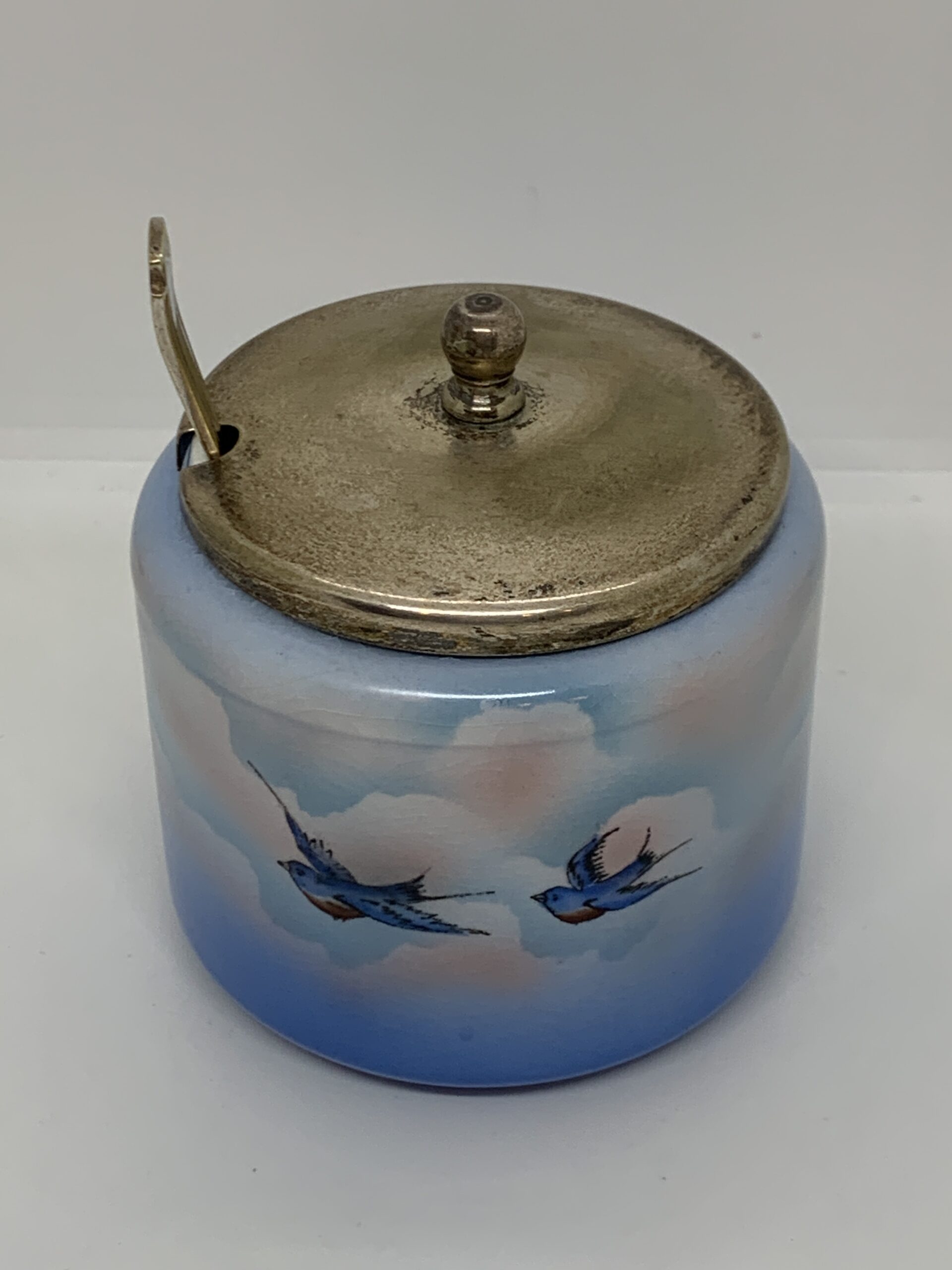 1920s Palissy England RdNo693121 Bluebirds Sugar Bowl with Spoon