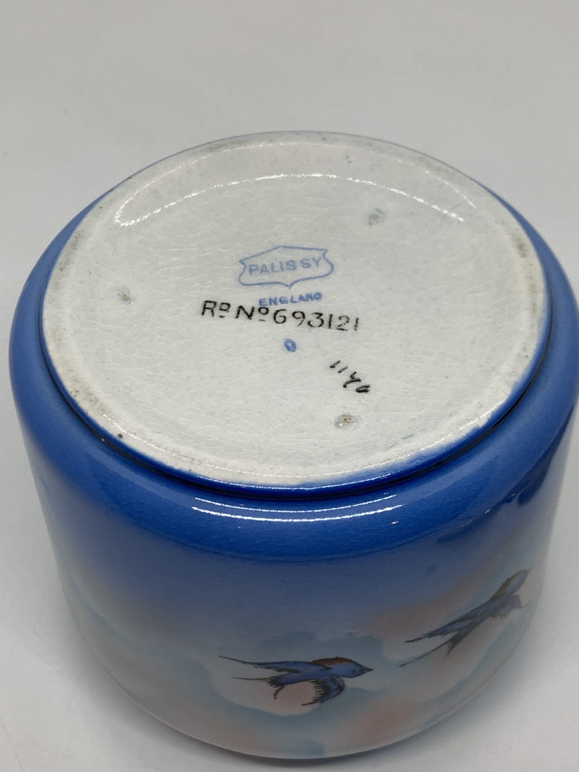 1920s Palissy England RdNo693121 Bluebirds Sugar Bowl with Spoon