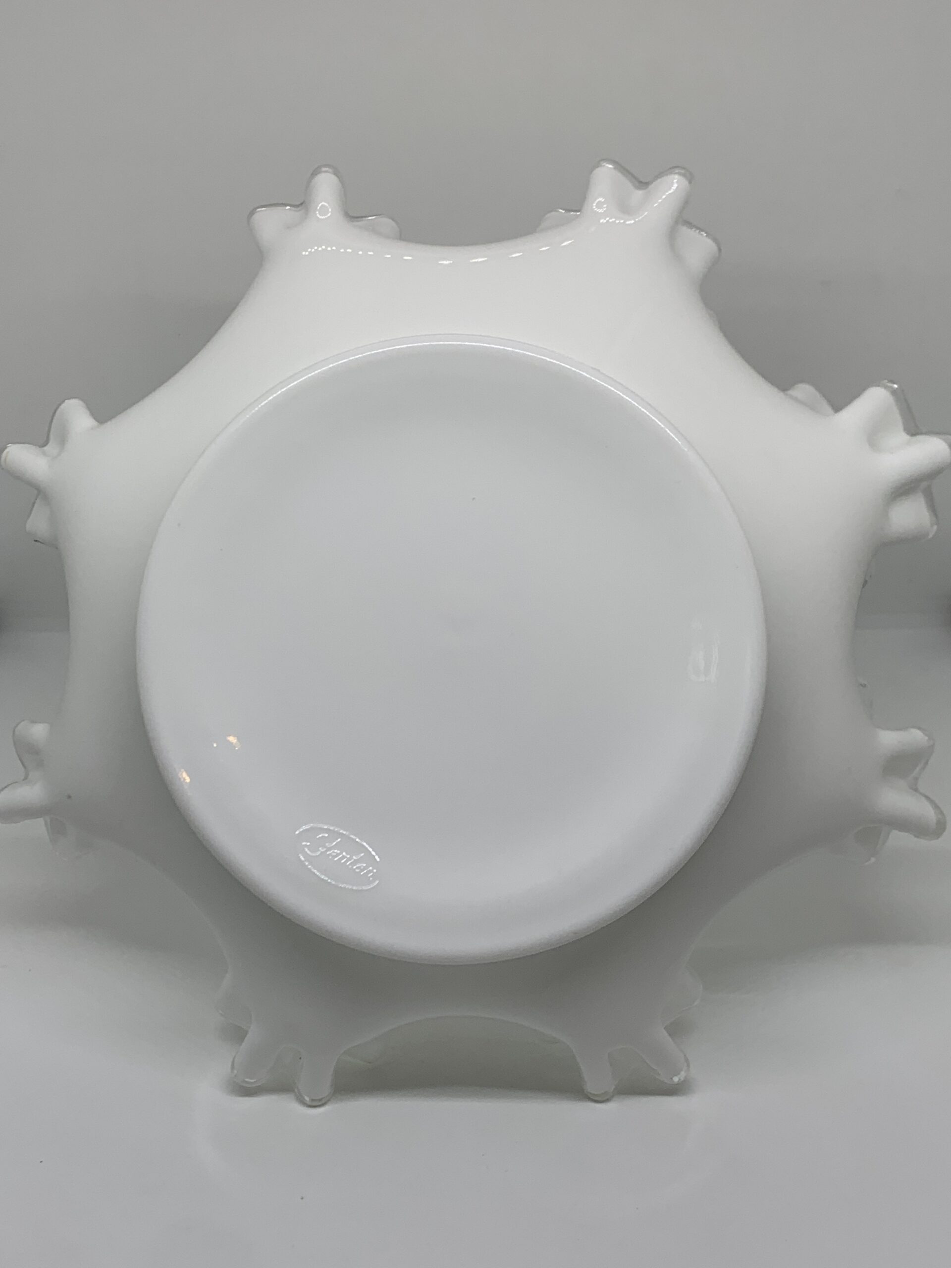 Fenton Silver Crest Ruffle Edged Milk Glass Handled Basket 25cm