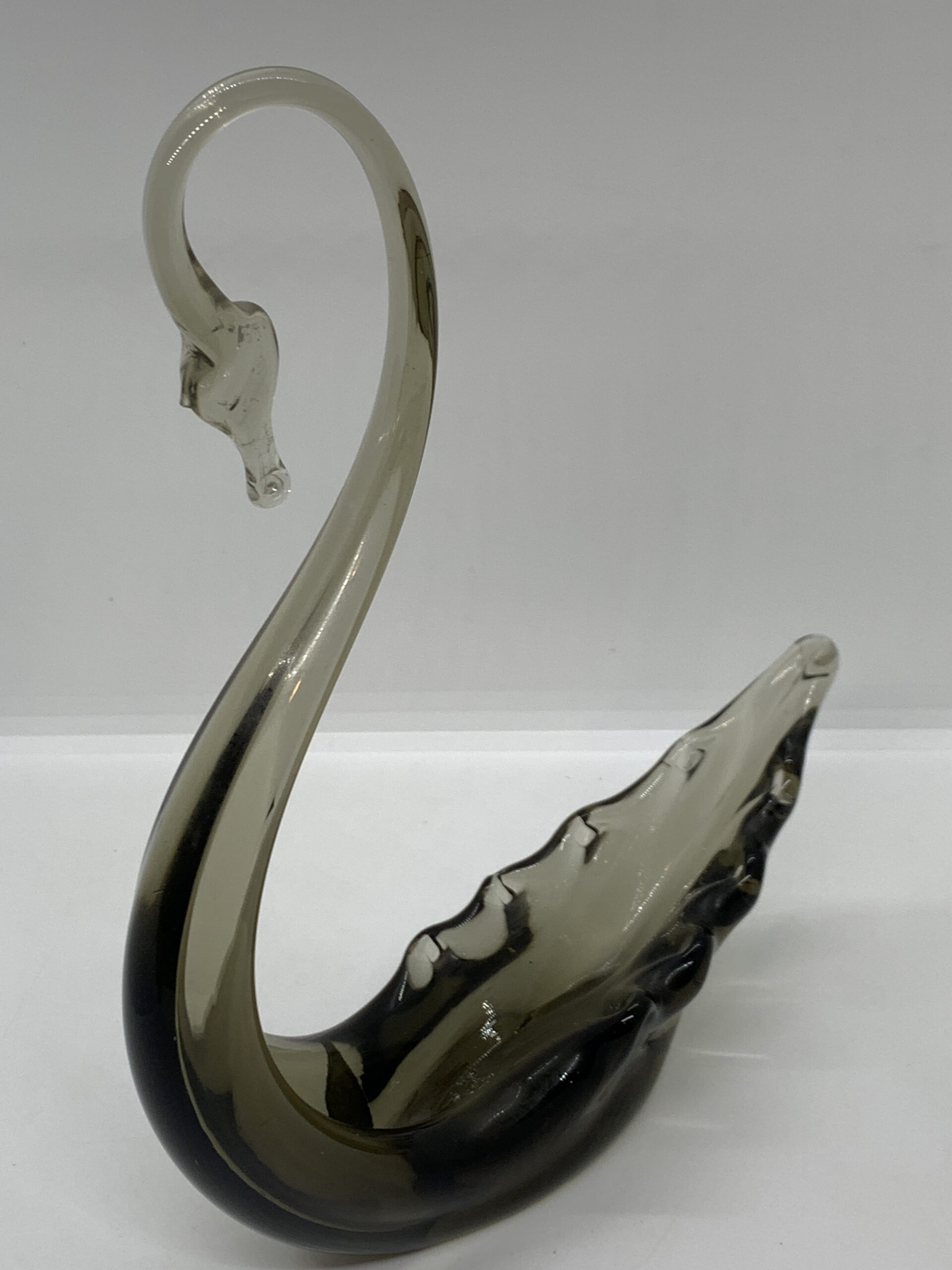 1960s Whitefriars Smoked Glass Swan Bowl 26cm with Original Label