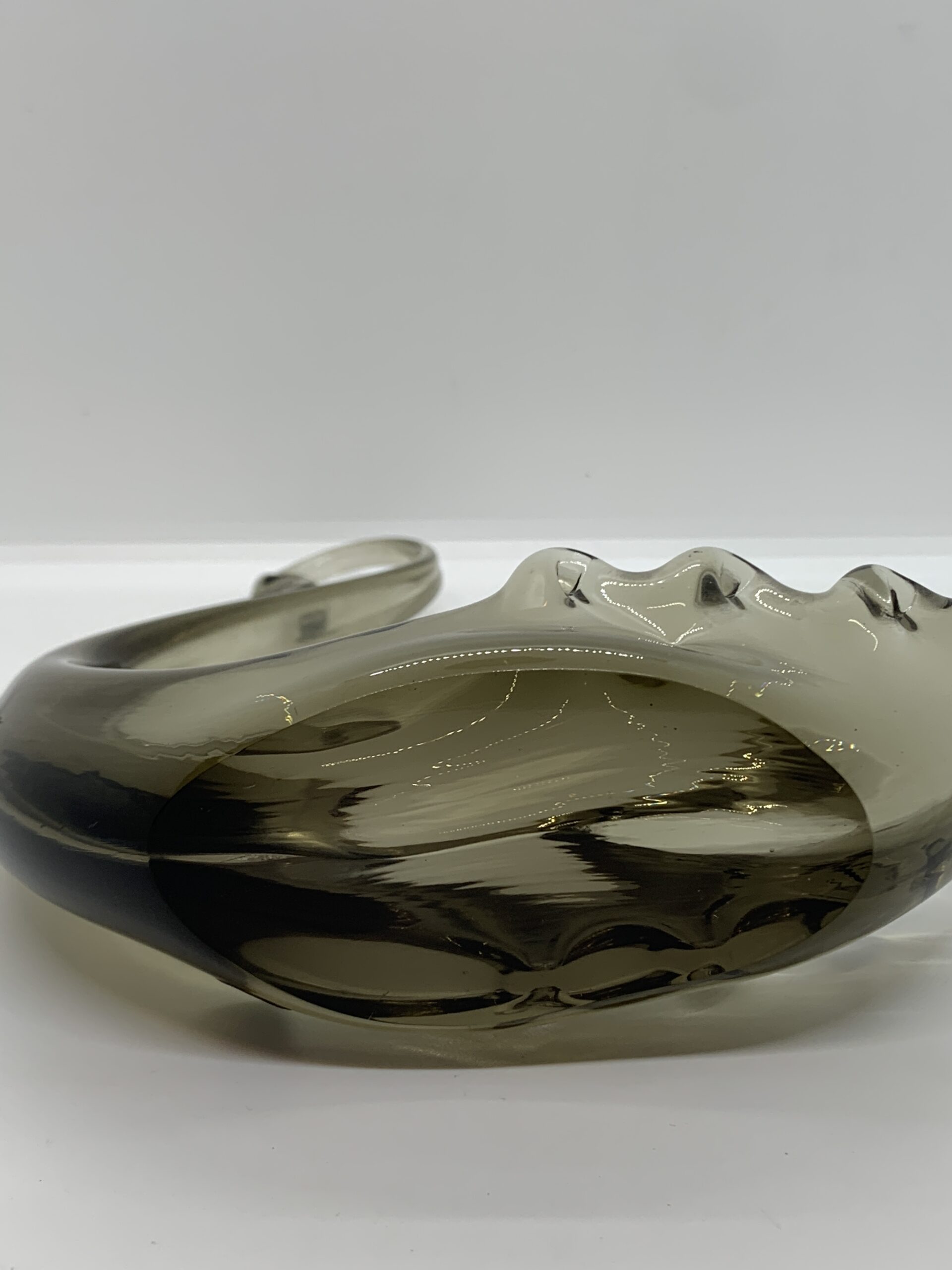 1960s Whitefriars Smoked Glass Swan Bowl 26cm with Original Label