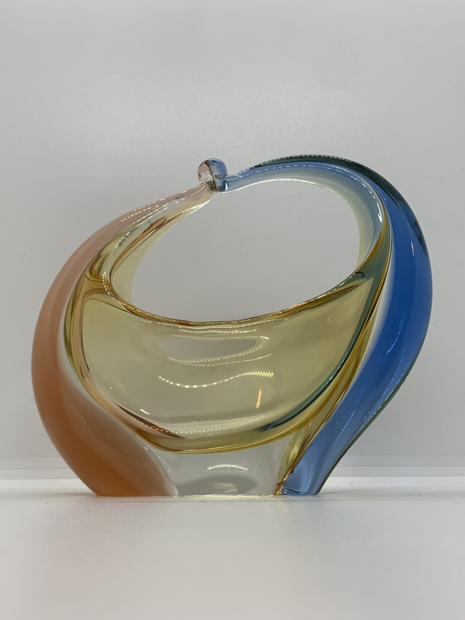 Art Glass Blue Yellow Basket Bowl 16cm - attributed to Hana Machovska - no marks sighted