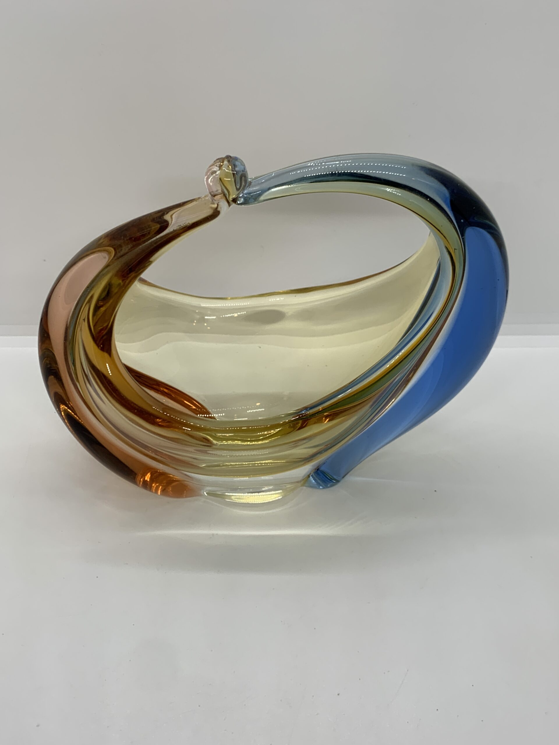Art Glass Blue Yellow Basket Bowl 16cm - attributed to Hana Machovska - no marks sighted