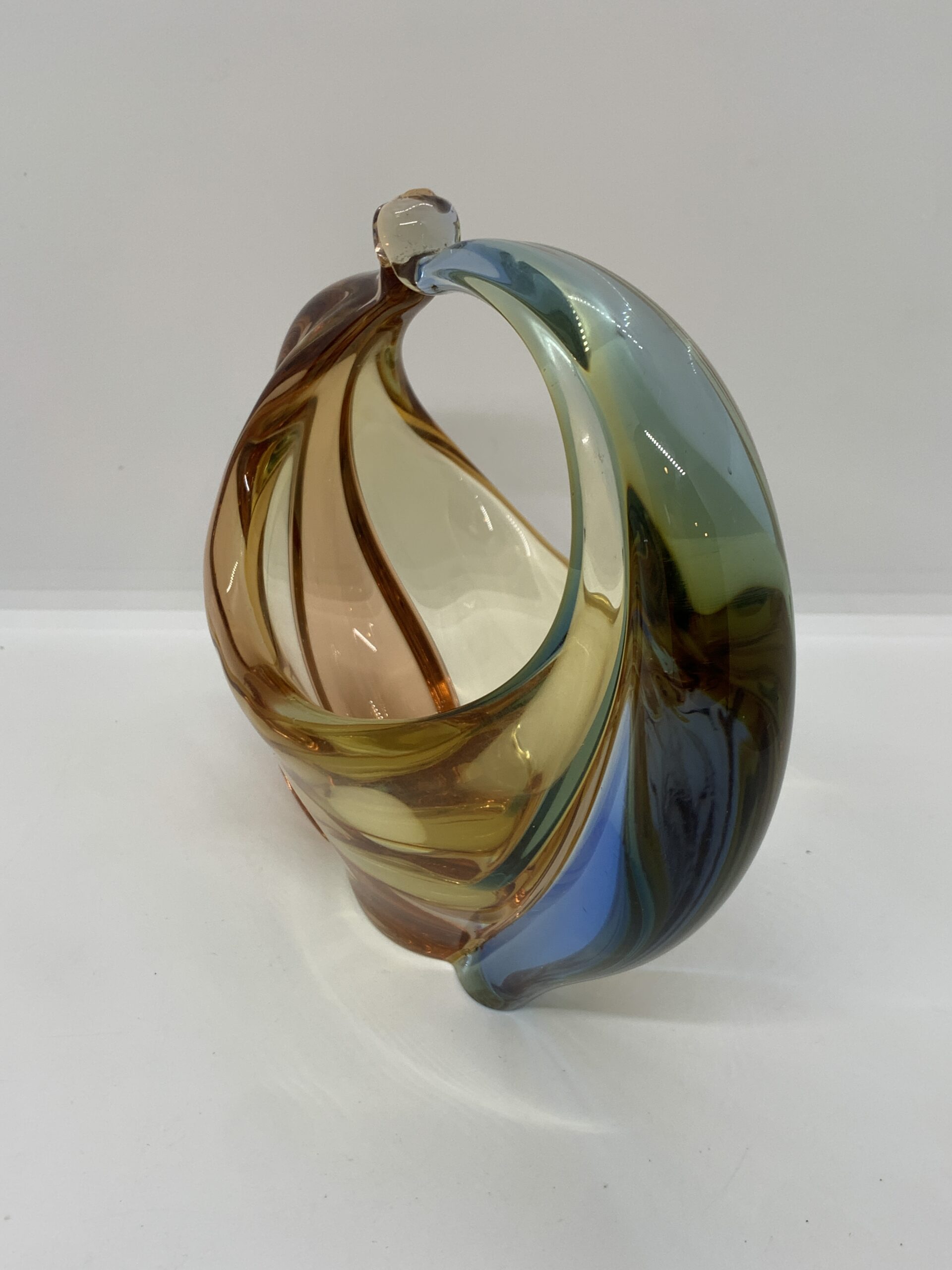 Art Glass Blue Yellow Basket Bowl 16cm - attributed to Hana Machovska - no marks sighted