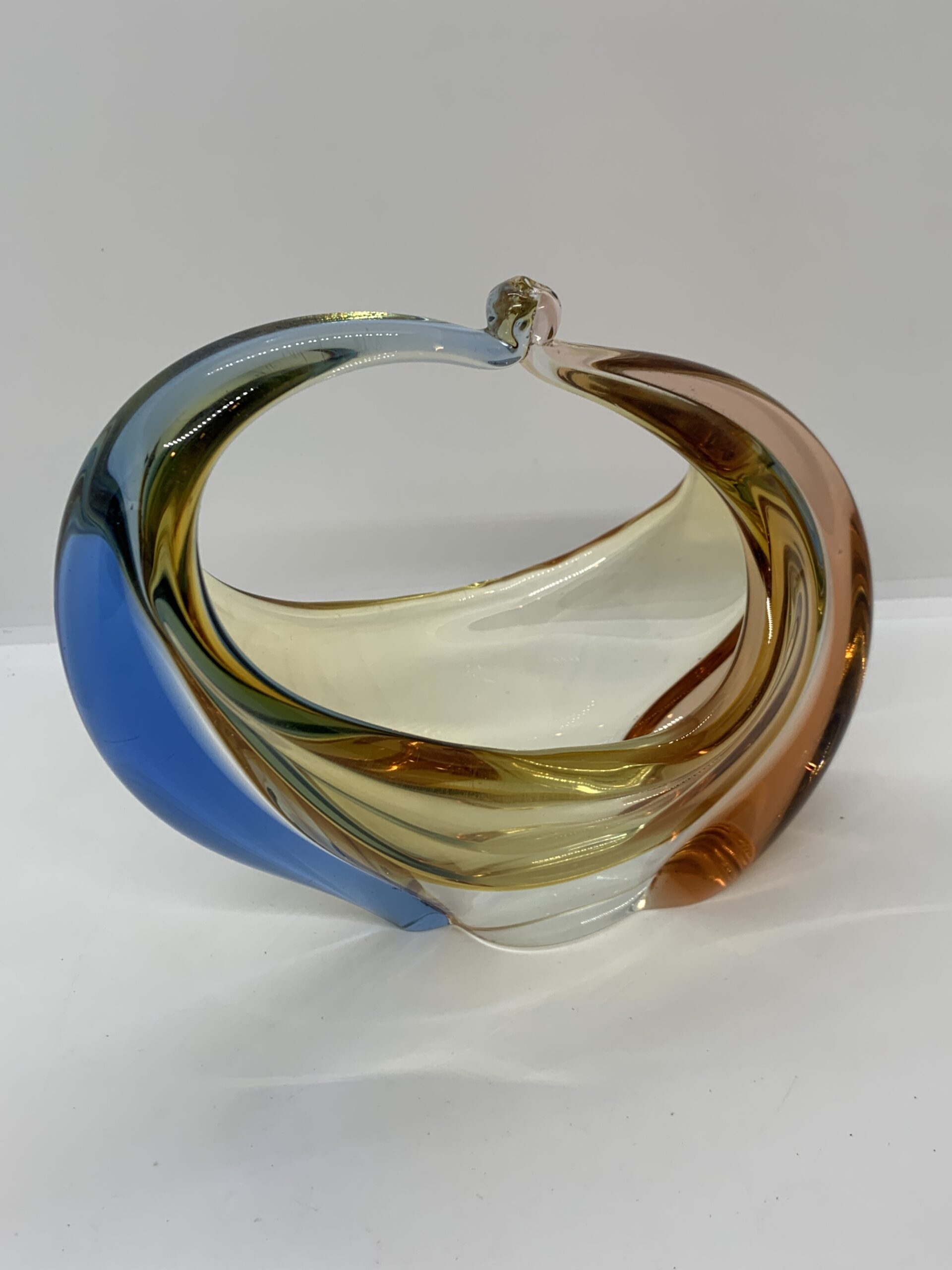 Art Glass Blue Yellow Basket Bowl 16cm - attributed to Hana Machovska - no marks sighted