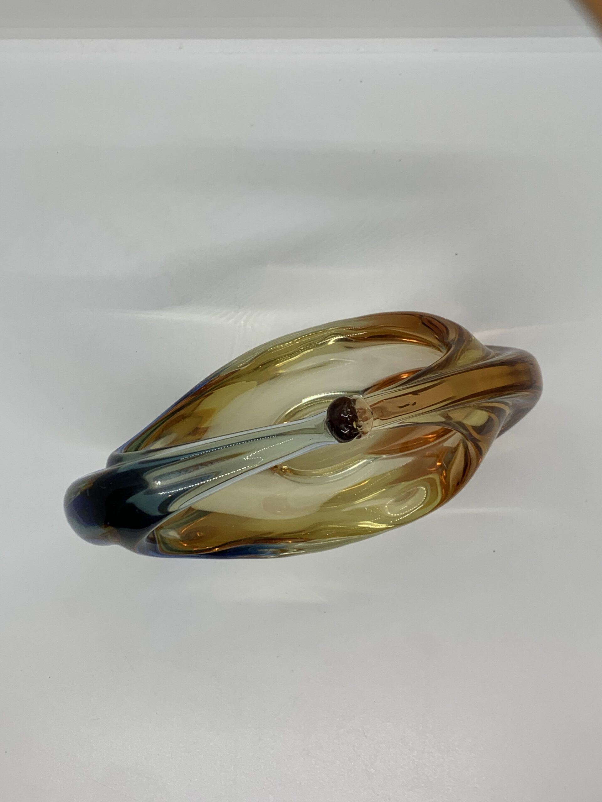 Art Glass Blue Yellow Basket Bowl 16cm - attributed to Hana Machovska - no marks sighted