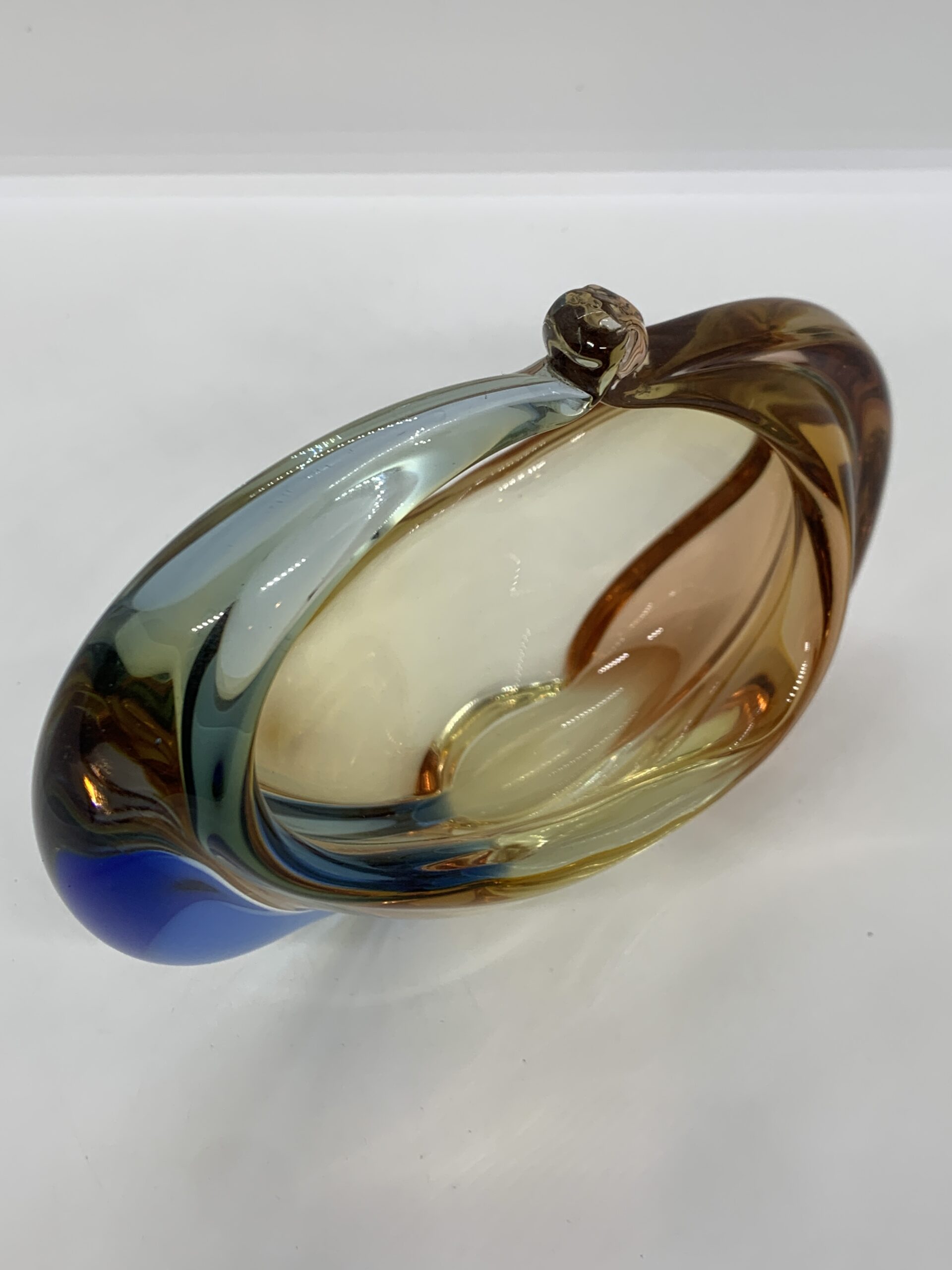Art Glass Blue Yellow Basket Bowl 16cm - attributed to Hana Machovska - no marks sighted