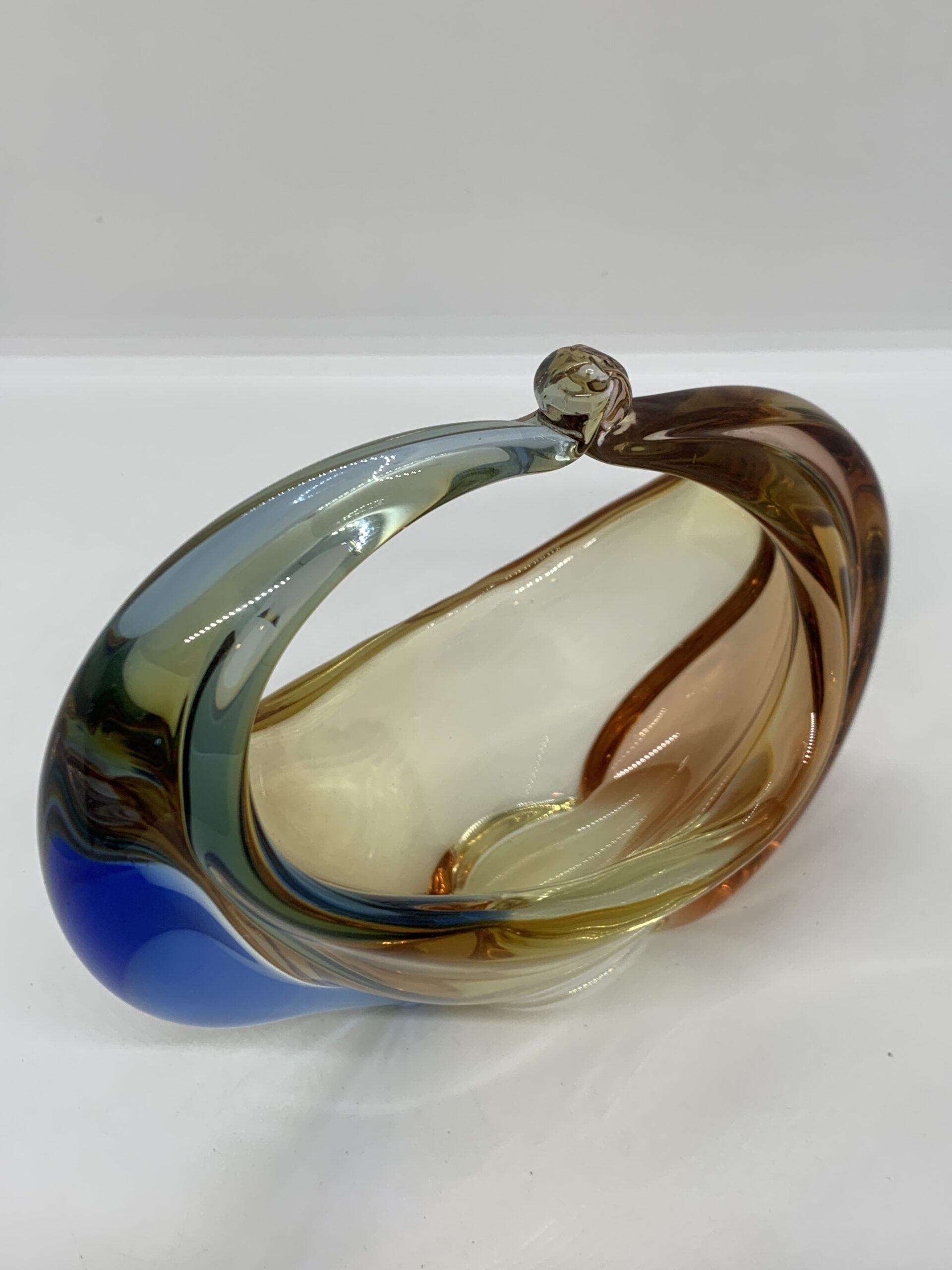 Art Glass Blue Yellow Basket Bowl 16cm - attributed to Hana Machovska - no marks sighted
