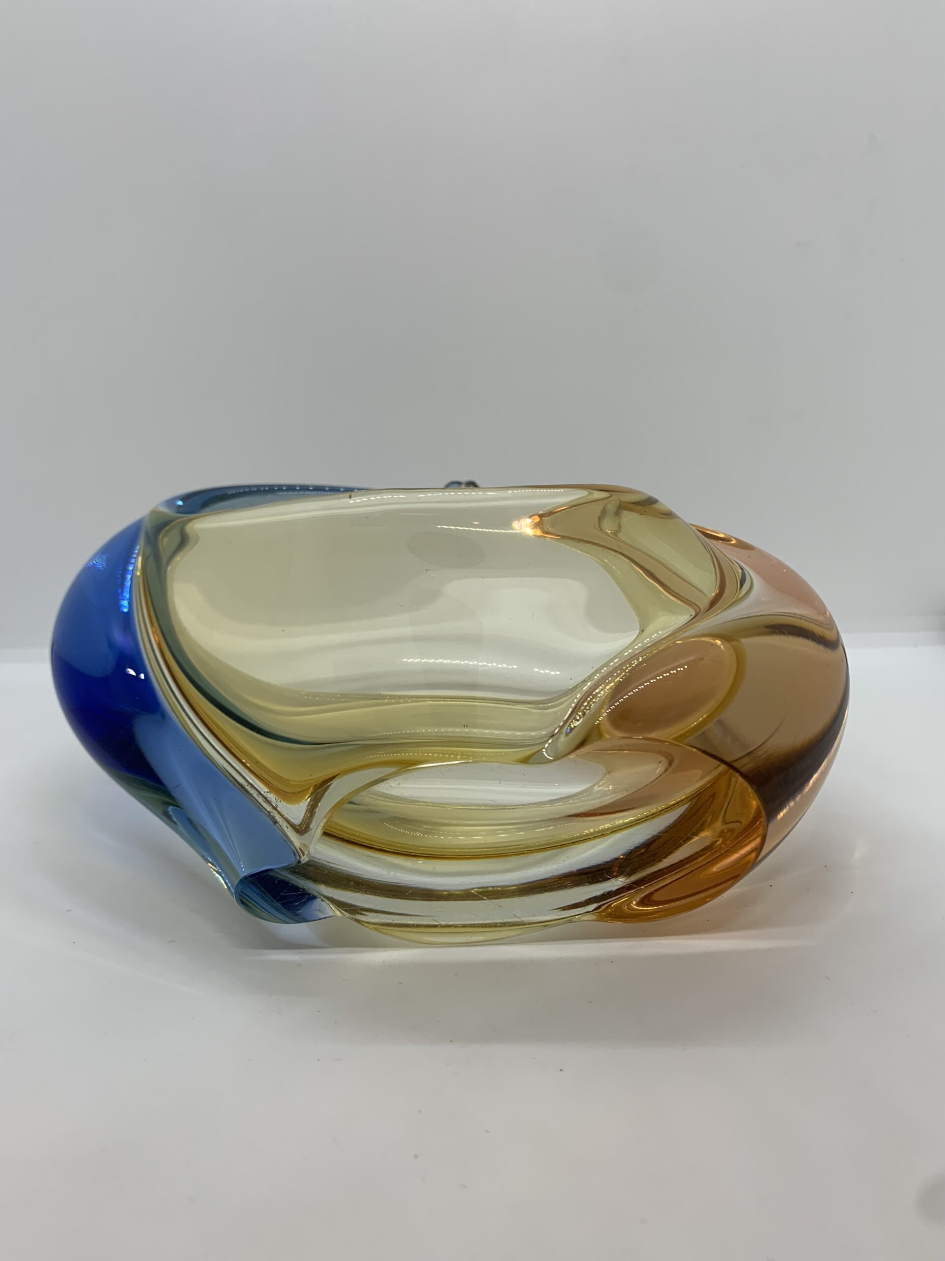 Art Glass Blue Yellow Basket Bowl 16cm - attributed to Hana Machovska - no marks sighted