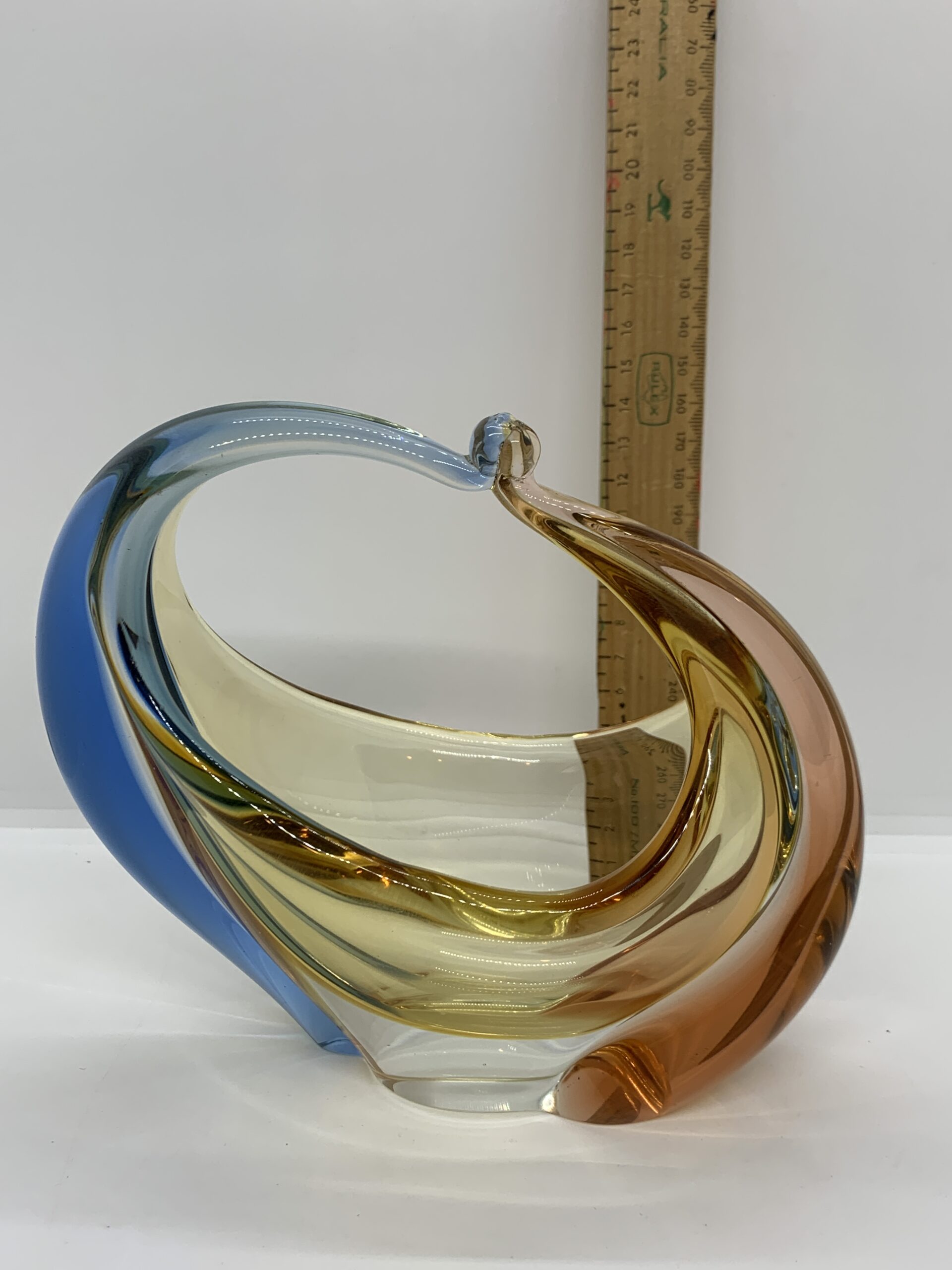 Art Glass Blue Yellow Basket Bowl 16cm - attributed to Hana Machovska - no marks sighted