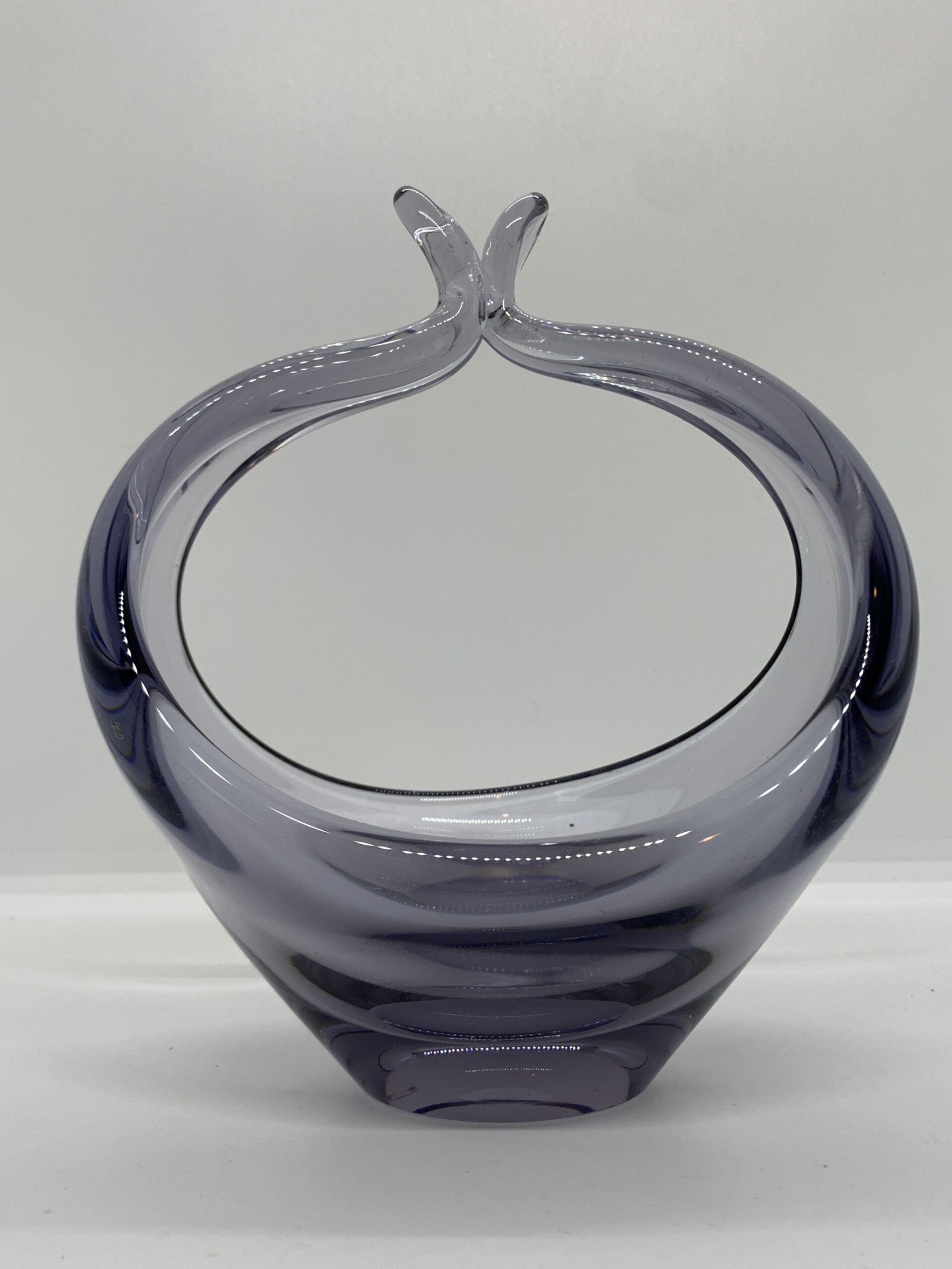 Art Glass Basket Bowl Smoky Purple Tinge 16cm high
