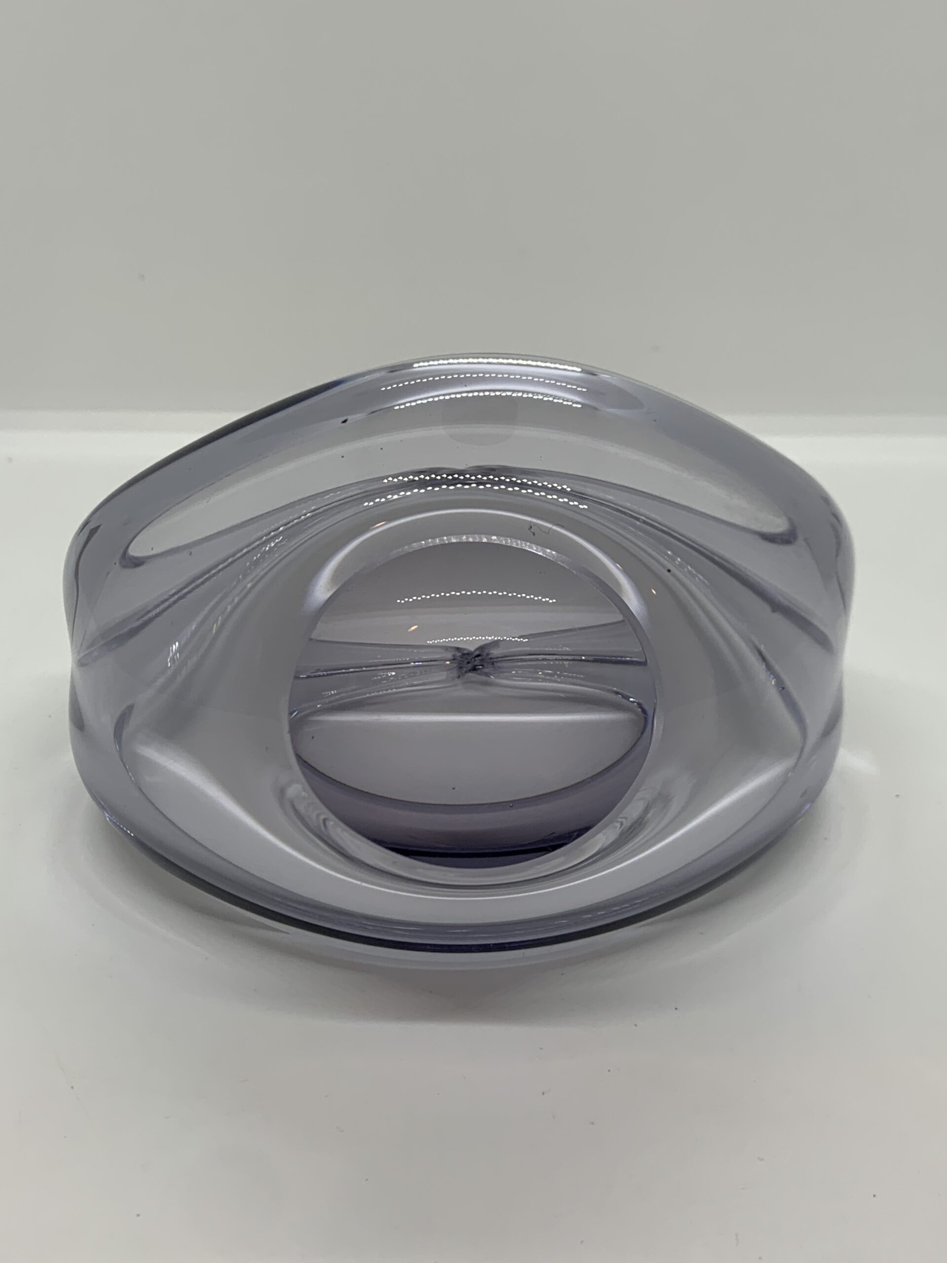 Art Glass Basket Bowl Smoky Purple Tinge 16cm high