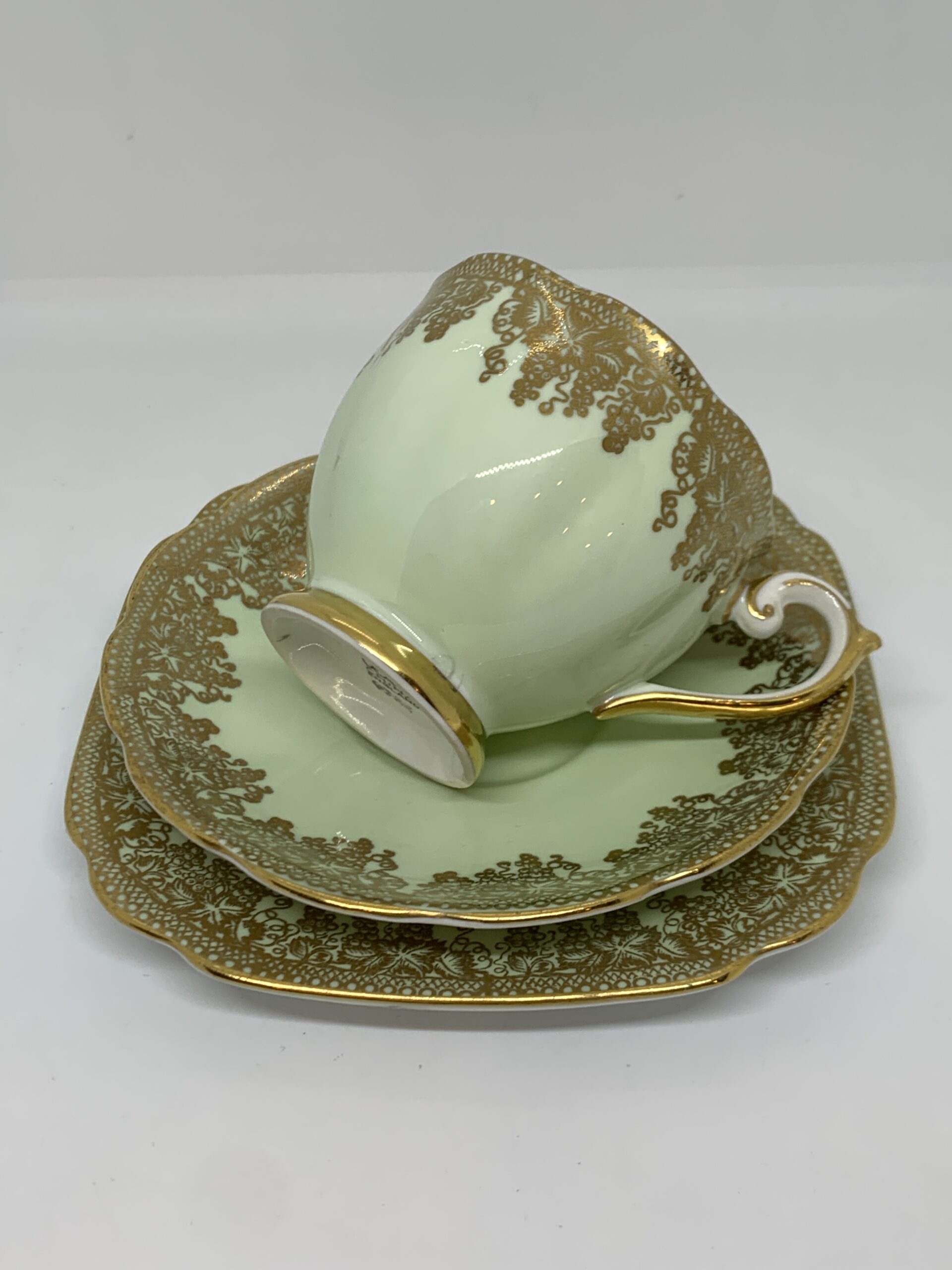 Vintage Bell Fine Bone China Pale Green with Gilt Grapes and Vines Trio ...