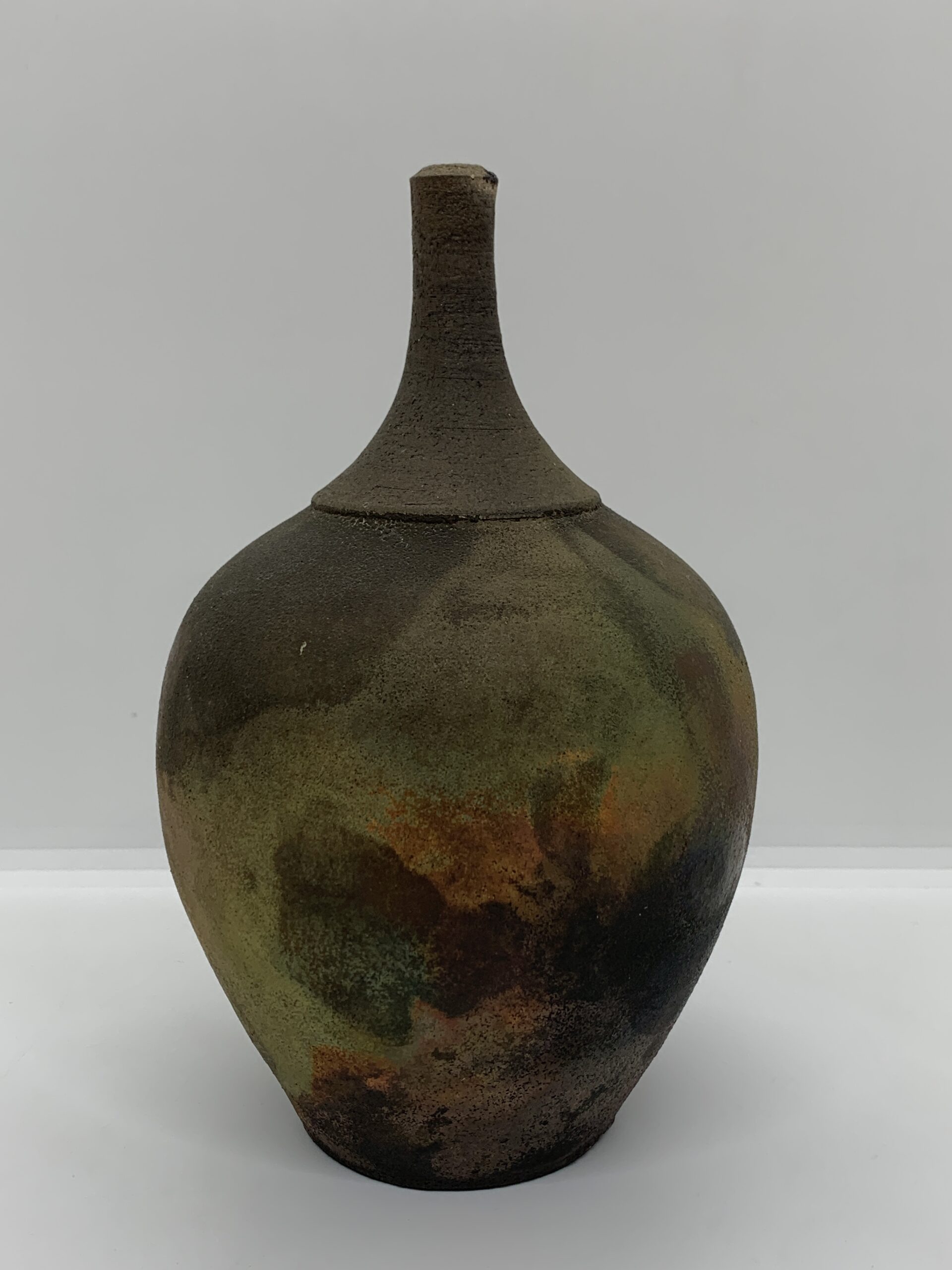 Raku Pottery Vase with Copper Interesting Tones and Narrow Top 18cm ...